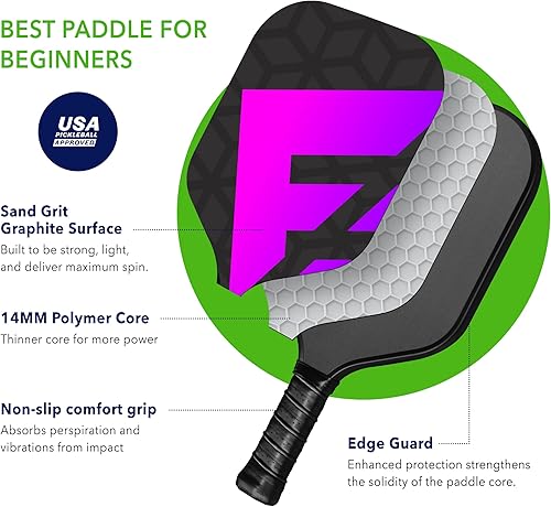 Miniatura 2 de F2 Sports Paletas de pickleball de grafito  Con textura para Max Spin  Raqueta de pickleball aprobada por Estados Unidos  Peso medio 7.6-8.0 onzas
