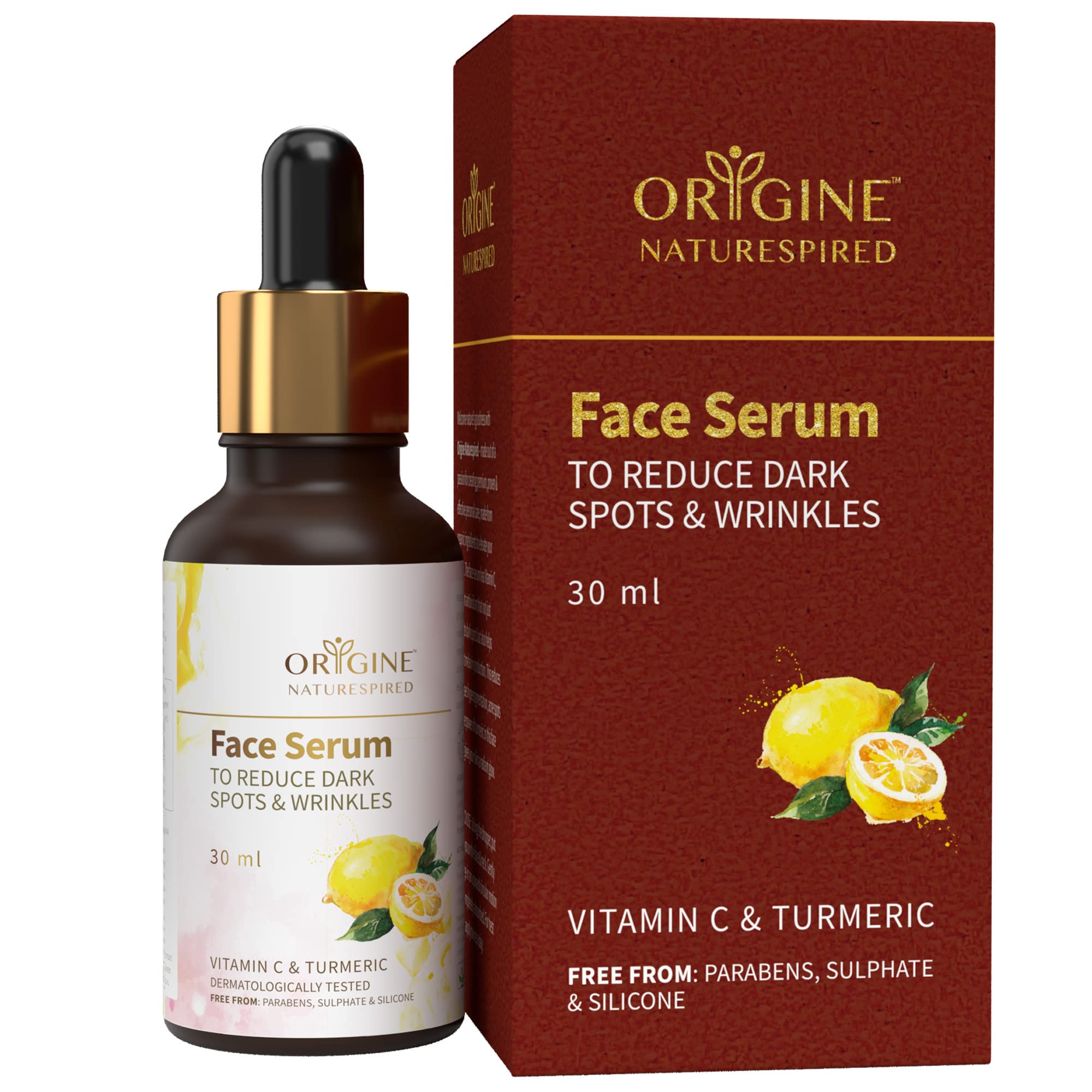 Origine Naturespired Vitamin C Face Serum to Reduce Dark Spots & Wrinkles | Natural Serum For Glowing Face | Naturally Blended With Lemon, Turmeric, And Aloe Vera | Vitamin C Booster Serum, 30ml