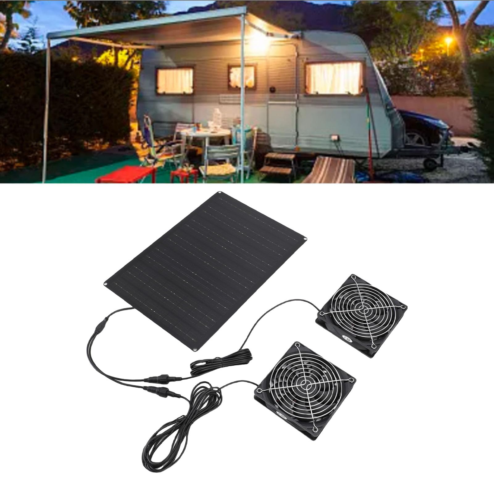 Solar Panel Ventilation Fan, 75W 3000 to 4000RPM IPX7 Waterproofing Exhaust Fan Solar Panel Cooling Ventilation Solar Greenhouse Fan for Chicken Coop