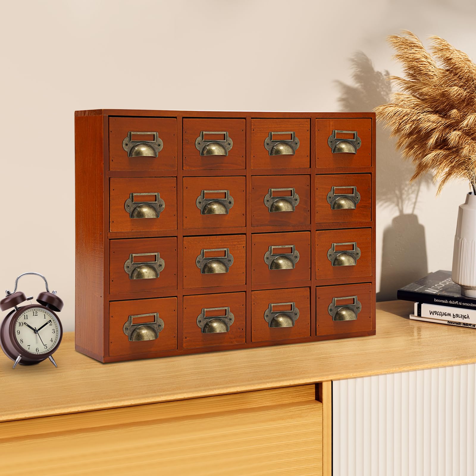 Organizer da scrivania in legno vintage, 16 scomparti, multifunzione, marrone, 50 cm | Con vernice trasparente per ufficio o casa, pratico per piccoli utensili, facile montaggio da tavolo, 4 livelli per ordine