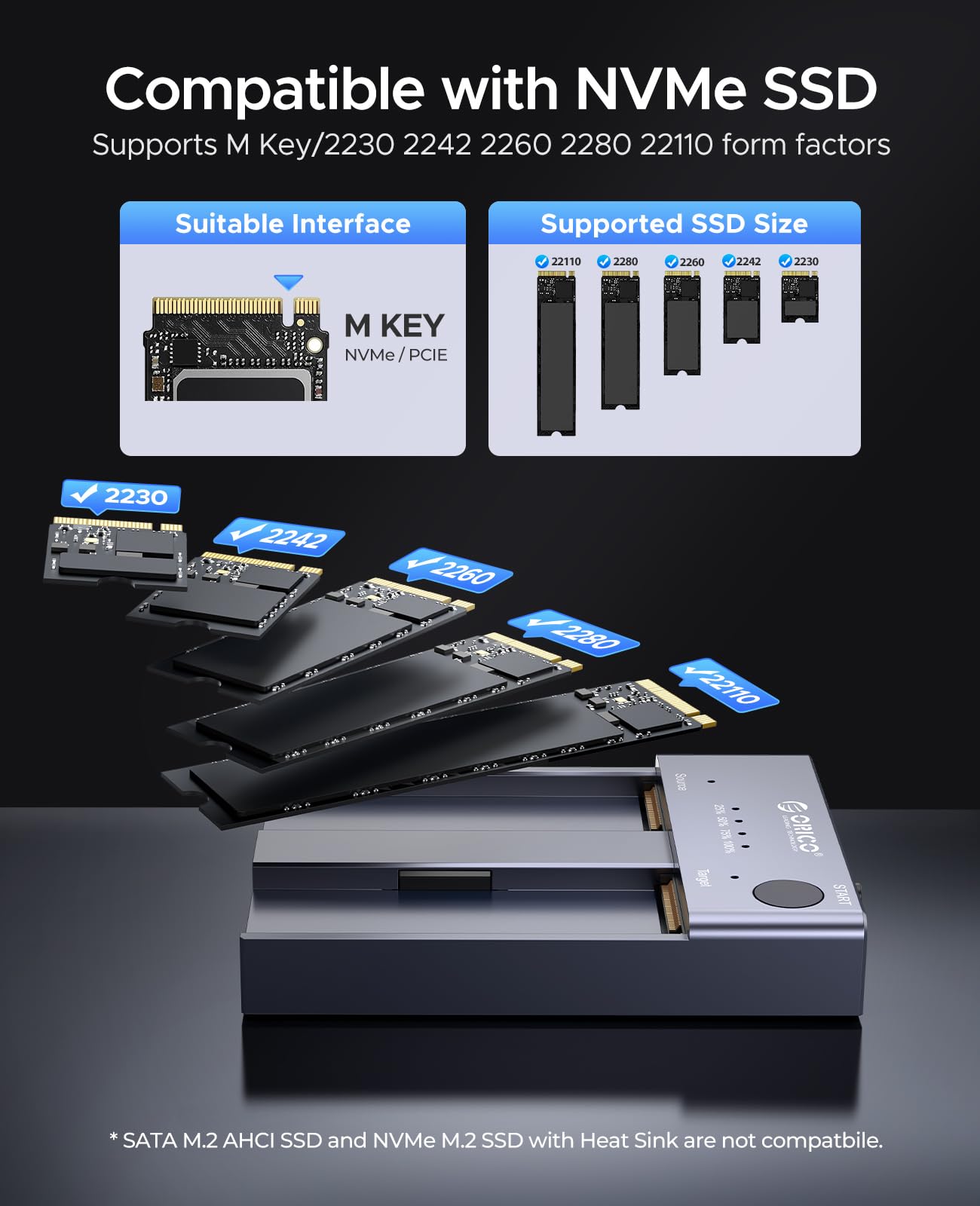 ORICO NVME Clone Docking Station per SSD con duplicatore offline funzionale 10Gbps - Dettaglio
