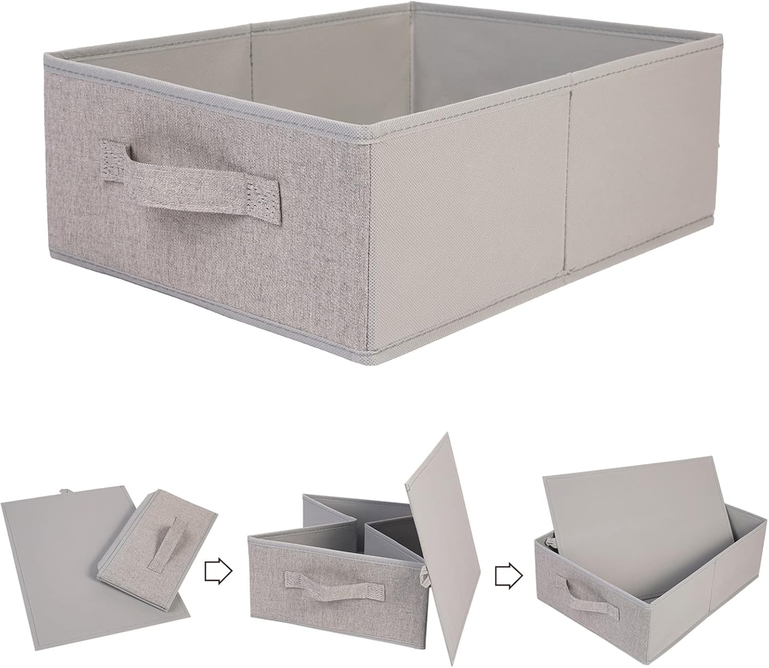 BOMKEE Clothings Collapsible Storage Bins, Foldable Drawer Organizers Closet Storage Baskets Cube Storage Bin for Bedroom Living Room (4 Pack, Grey, 15.4x11.4x5.5inch) - Image 3