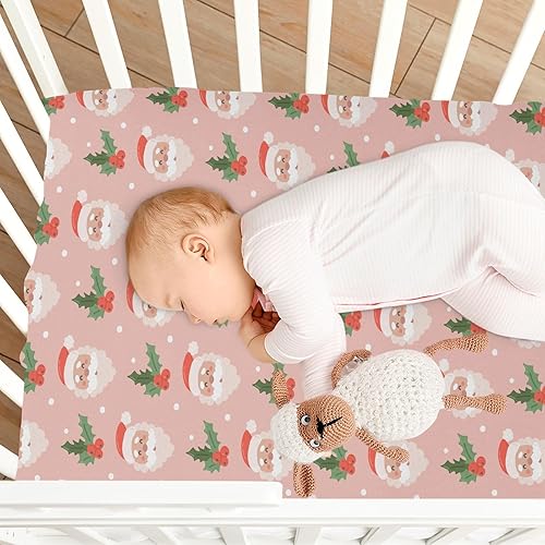 Miniatura 7 de Santa Claus Pink Crib Sheets - Stretchy Fitted Crib Sheets for Boys Girls, Unisex Cozy Baby Crib Sheet 27 x 39 x 5 Inches