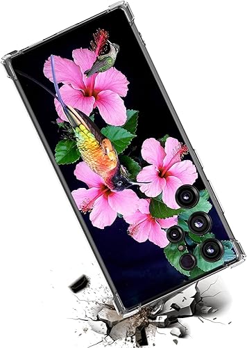 Miniatura 3 de Beaucov Funda para Galaxy S23 Ultra, diseño de colibríes, flores rosadas, protección contra caídas, a prueba de golpes, funda protectora de cuerpo