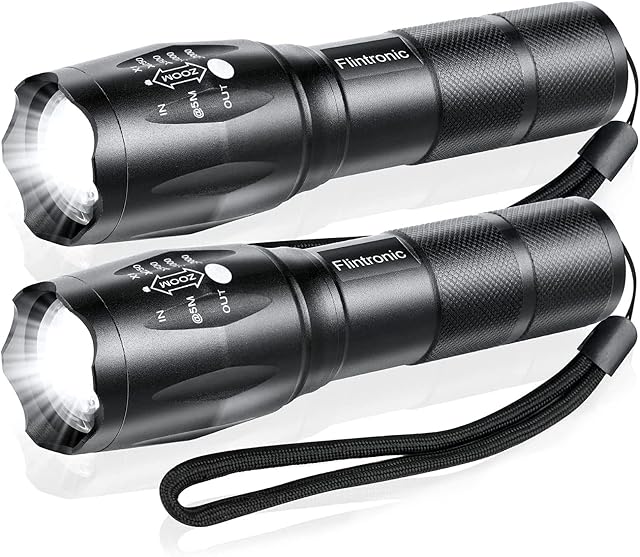 flintronic LED Torch Rechargeable, 2PCS CREE T6 Super Bright 1000Lumens Torch, Zoomable Mini Pocket Torch, IPX6 Waterproof Tactical Flashlight for Camping Outdoor Hiking Emergency (Without Battery)