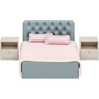 Lundby Bedroom Dollhouse - Furniture Set 6 Pieces - Dollhouse Accessories - Furniture - Bedroom Set - Double Bed - Bed - Bed 