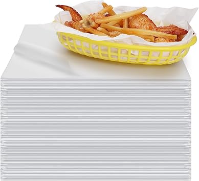 GeeRic White Waxed Deli Paper Sheets 12 * 12 Inch, 100 Pcs Food Basket Liners for Sandwiches, Burgers, Grease Proof Liners Deli Wrap Wax Paper Sheets
