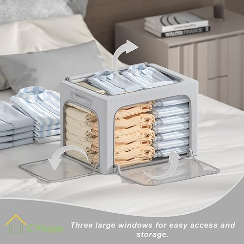 Miniatura 2 de Caja de almacenamiento de ropa con 3 aberturas, paquete de 3 contenedores de almacenamiento plegables apilables, caja de almacenamiento con marco de