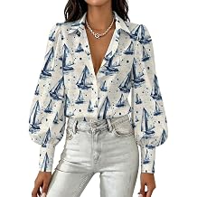 Button Down Shirts for Women, Lantern Long Sleeve Shirts Blouses Top | Stretch Fabric,Soft,Breathable,V-Neck Button Front,Lantern Sleeve Tops,Summer,Loose Fit,Office Dressy Casual,Daily Wear