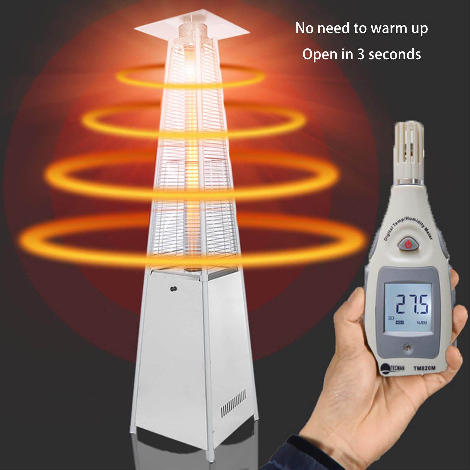 Stufa a piramide per patio, 42000 BTU, riscaldatore a propano per esterni, con ruote e tubo in vetro al quarzo, per interni ed esterni