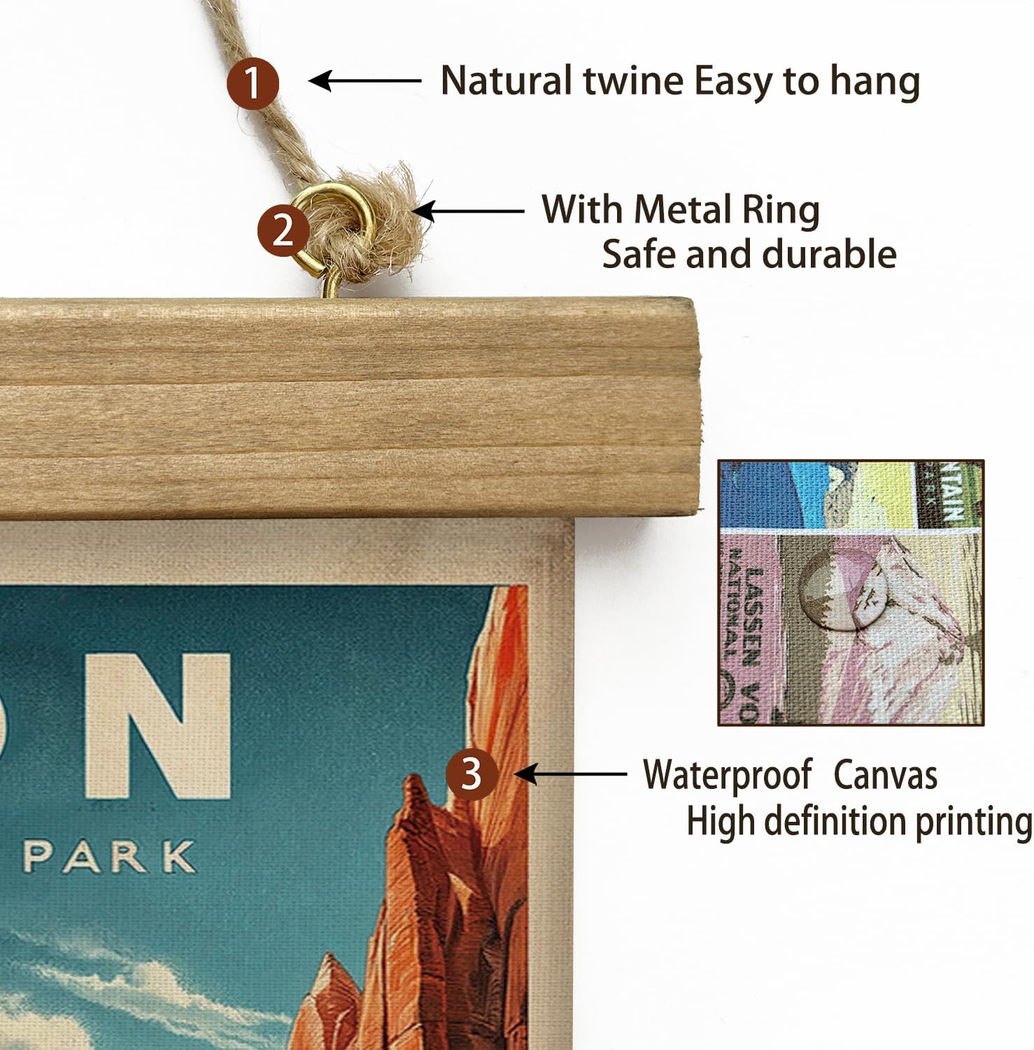 XIAOAIKA Vintage Zion National Park Travel Poster with Wooden Scroll Frame – Holiday Decoration or Gift for Living Room, Bedroom, Office Wall Decor, Retro Art Print 20 x 30 Inches