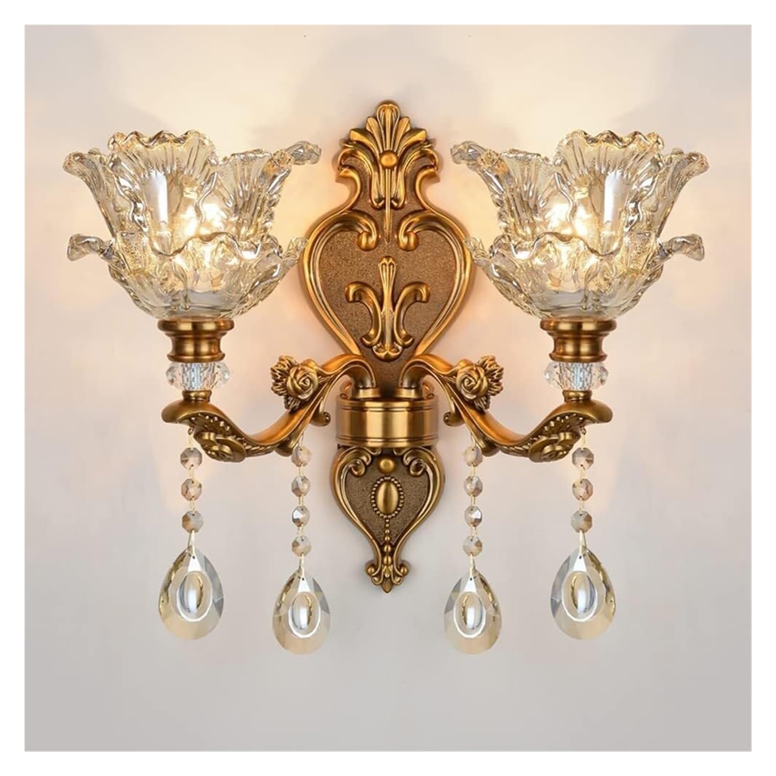 VDOQTLJT European V-intage Wall Lamp Crystal Glass Light Double Head Bedside Aisle Sconce Lamps sconces(2 Light)