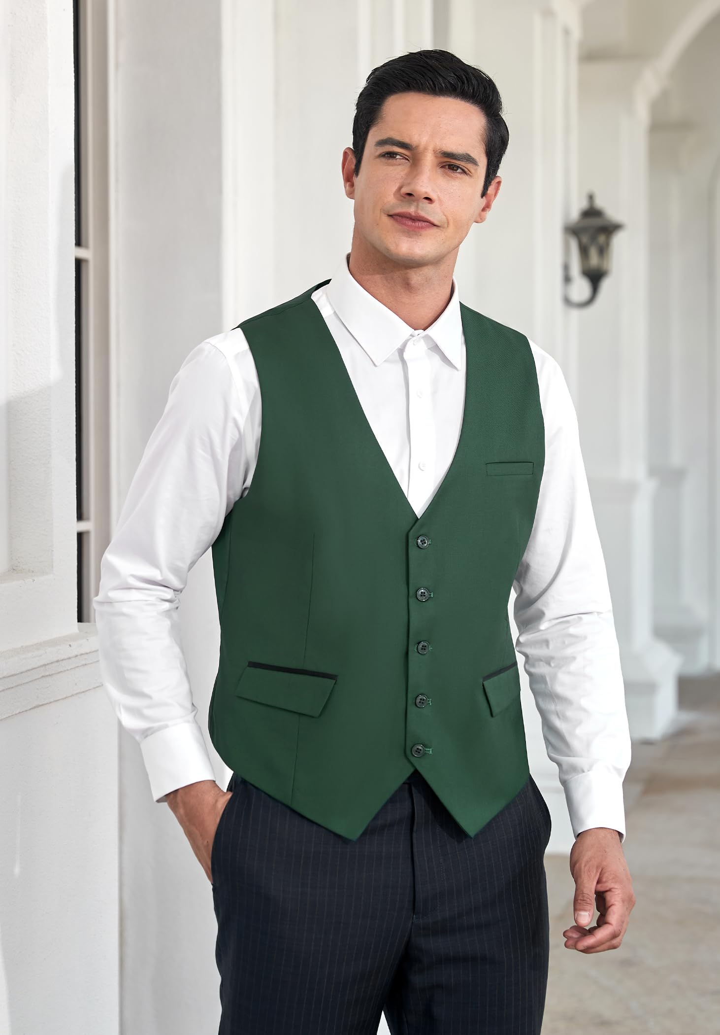 HISDERN Anzugweste für Herren Elegant Hochzeit Weste Klassische Einfarbig Casual Businessweste Formelle Smoking Anzugwesten mit Taschen