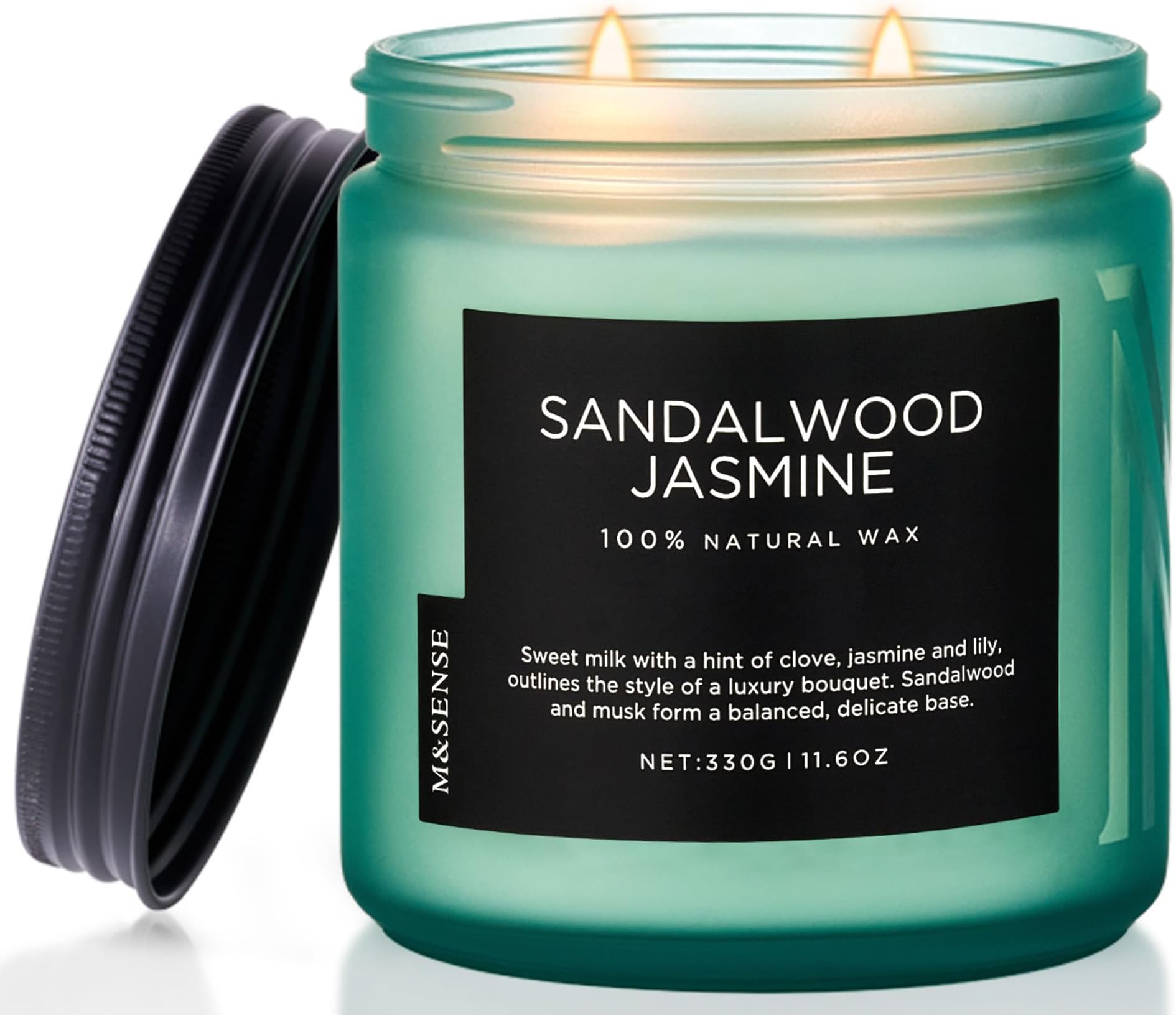 M&SENSE Sandalwood Jasmine Organic Soy Scented Candles Gifts for Men Women 2 Wick 330g 70 Hours Candles for Home Decor Friend Family Non Toxic Aromatherapy Candle for Stress Relief Relaxtion