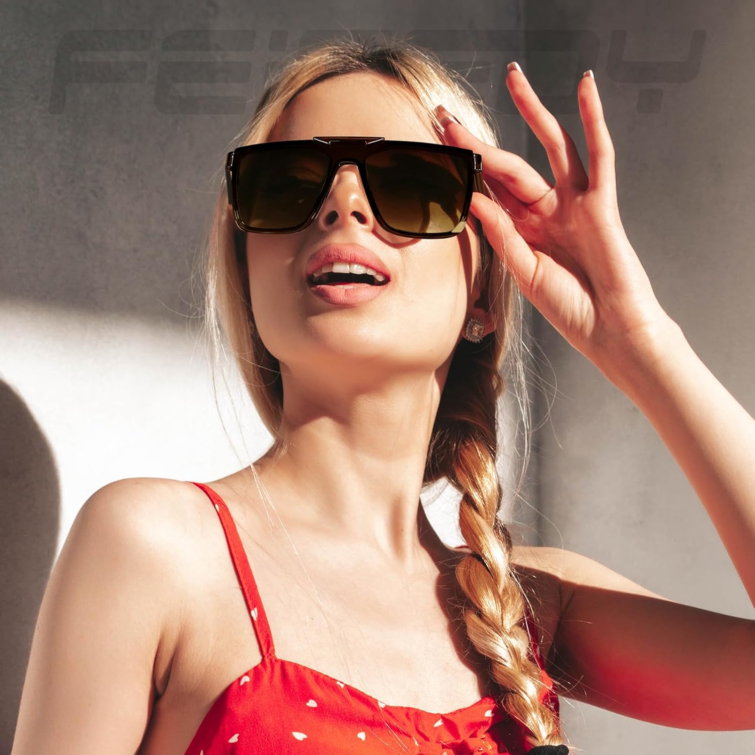 FEISEDY Fashion Sunglasses Womens Men Flat Top Square Trendy Visor Shades UV400 B0211 - Image 2