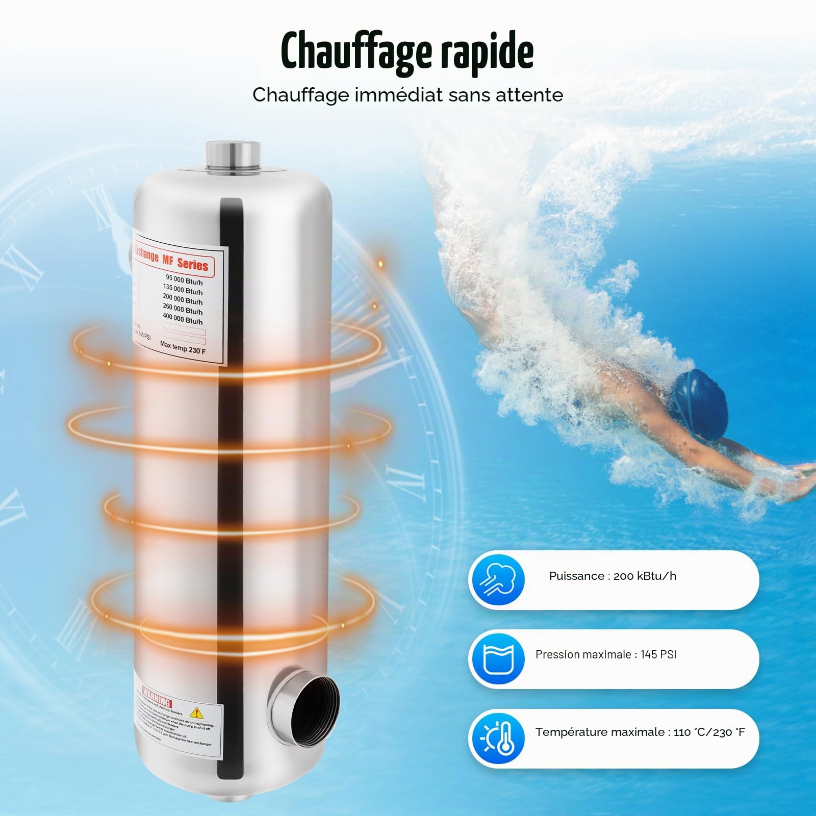Pompe à chaleur pour piscine 60 kW en acier inoxydable pour piscine sauna échangeur de chaleur