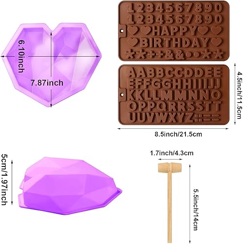 Miniatura 2 de Patelai Juego de moldes de silicona con forma de corazón 3D rompible para pastel de corazón de silicona de chocolate con letras y números, para San