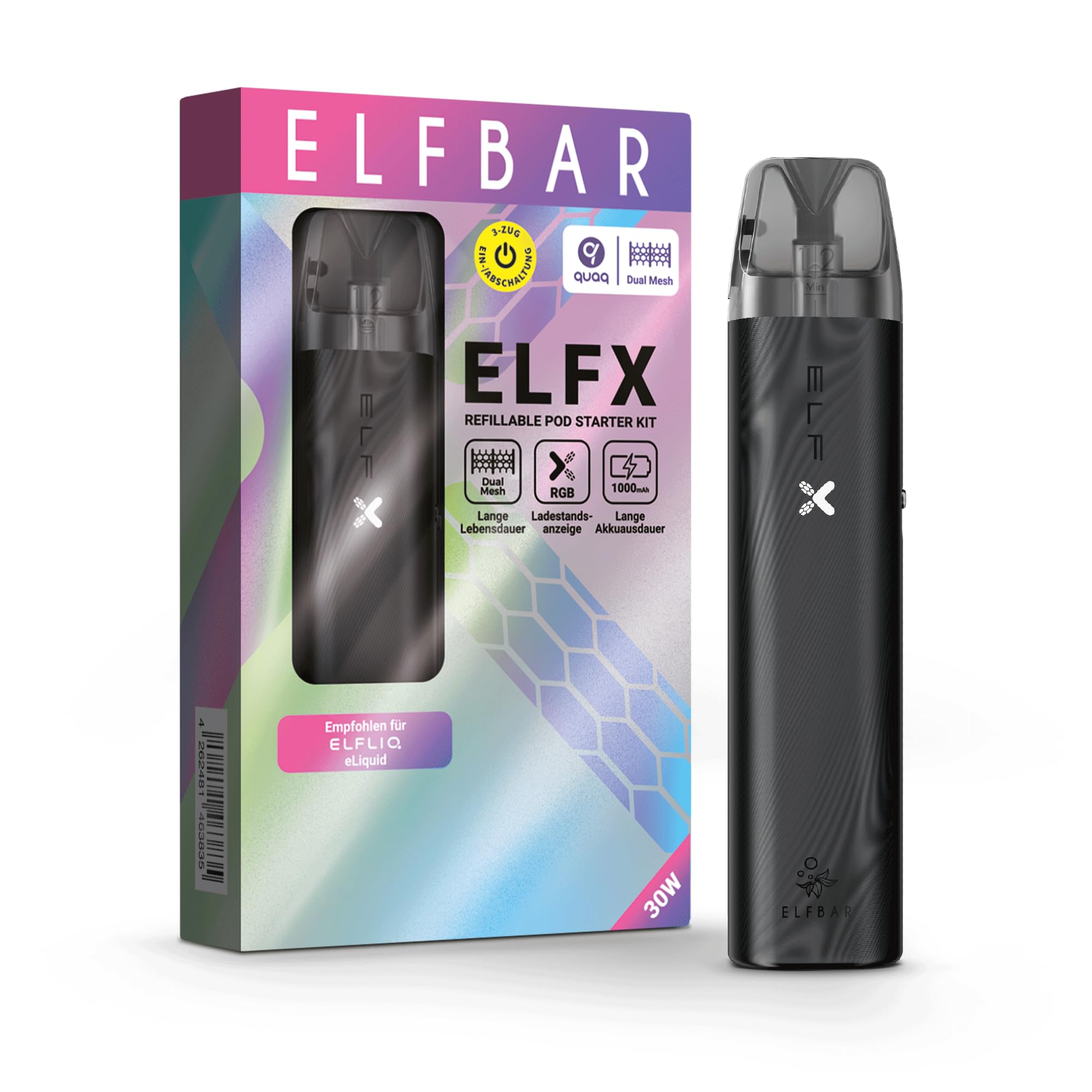 ELFBAR ELFX KIT I kein Liquid kein Nikotin enthalten I 1000 mAh Pod System  Kit inkl. 2 Refillable Pods 0,6 & 0,8 Ohm I USB-C Schnellladung MTL/RDL:  Amazon.de: Elektronik & Foto