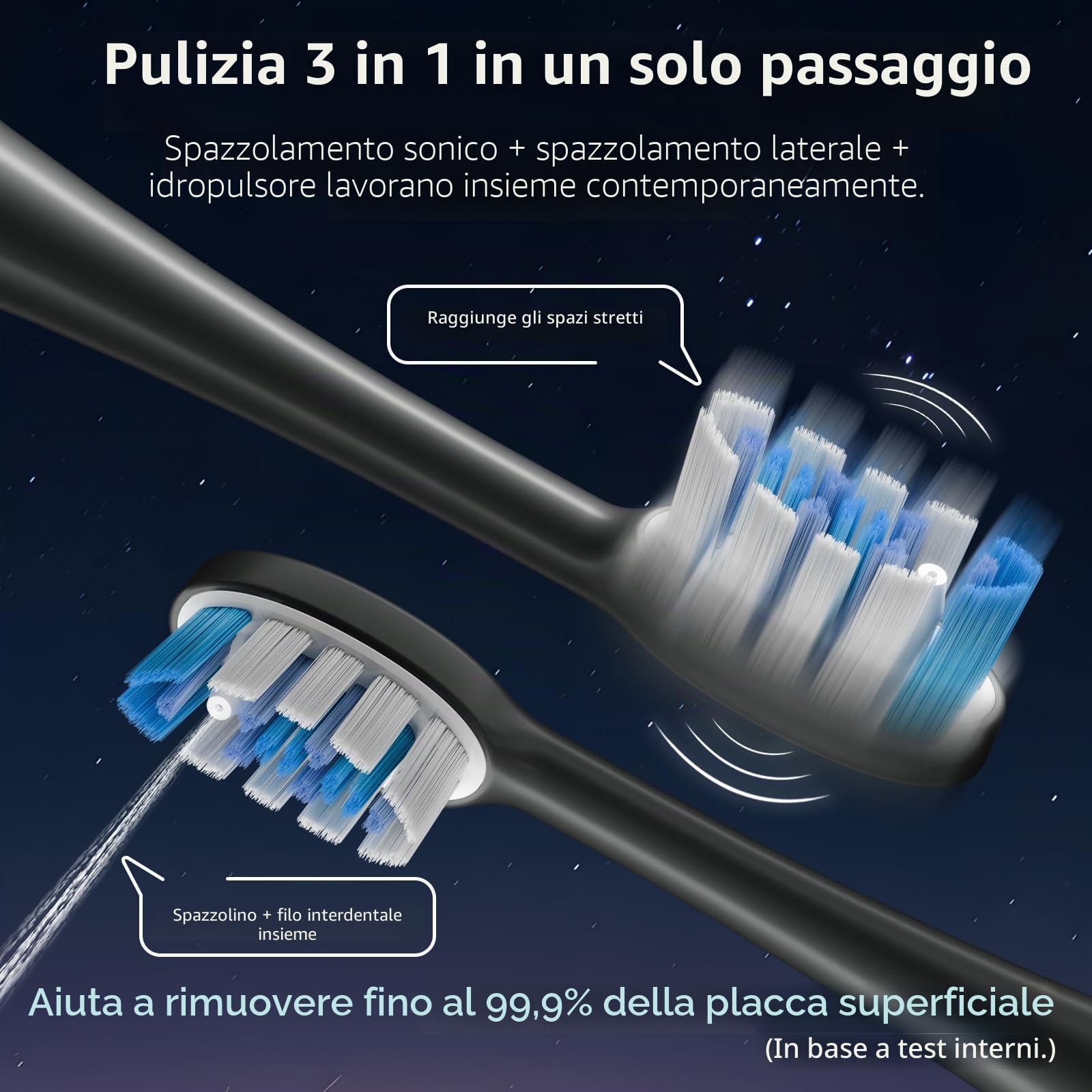 Marchpower 3-in-1 Spazzolino Elettrico e Idropulsore con Oscillazione a 46°, 3+4 Modalità, IPX7 Spazzolino Elettrico Professionale con Serbatoio Magnetico da 155 ml, 2 Testine di Ricambio, Grigio
