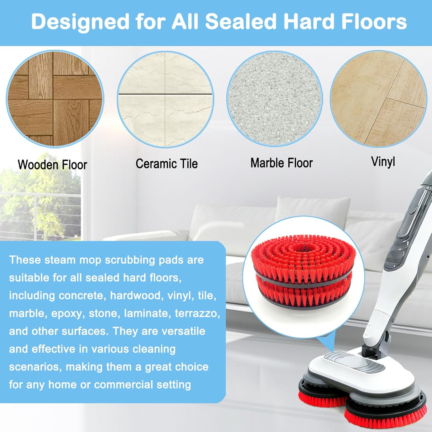 2 Pack S8201 Upgraded Replacement Steam Mop Brush Heads for Shark S8201 S8001 S7001 S7201 S7000 S7005 S7020 Steam Mop & Scrub All-in-One Scrubbing, Dirt Grip Scrub Washable Replacement Brush, Red