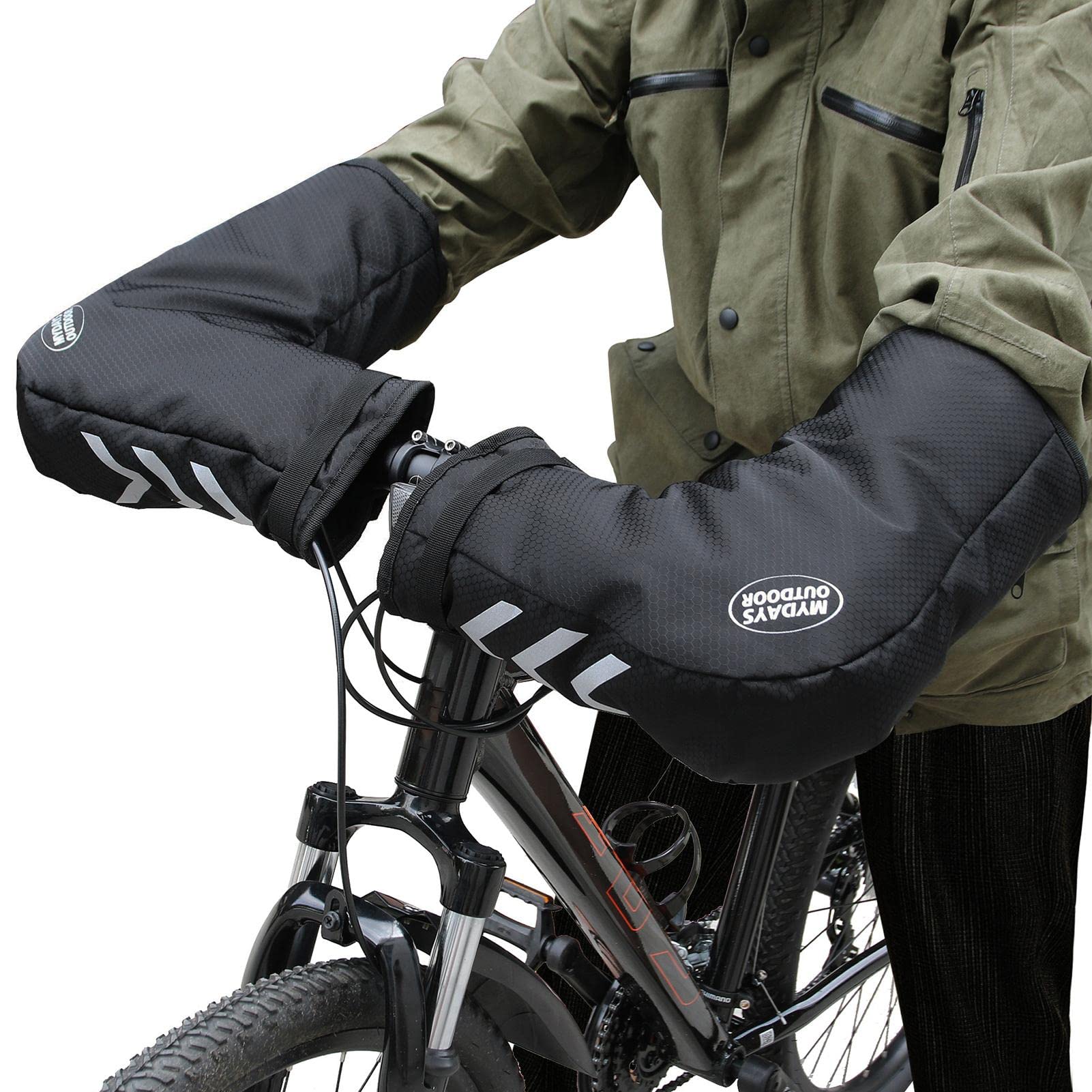 Gimocool Unisex Single Attribute Bike Handlebar Mittens - Reflective Snowmobile Handlebar Mitts | Rainproof Bicylce Hands Warmer Cover Muffs For Motorcycling Mountain Cycling