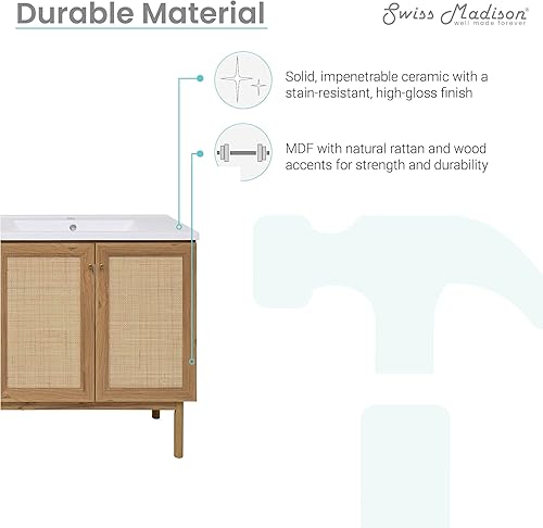 Vista 416 de Swiss Madison Classe - Lavabo de baño de roble de 24 pulgadas incluido