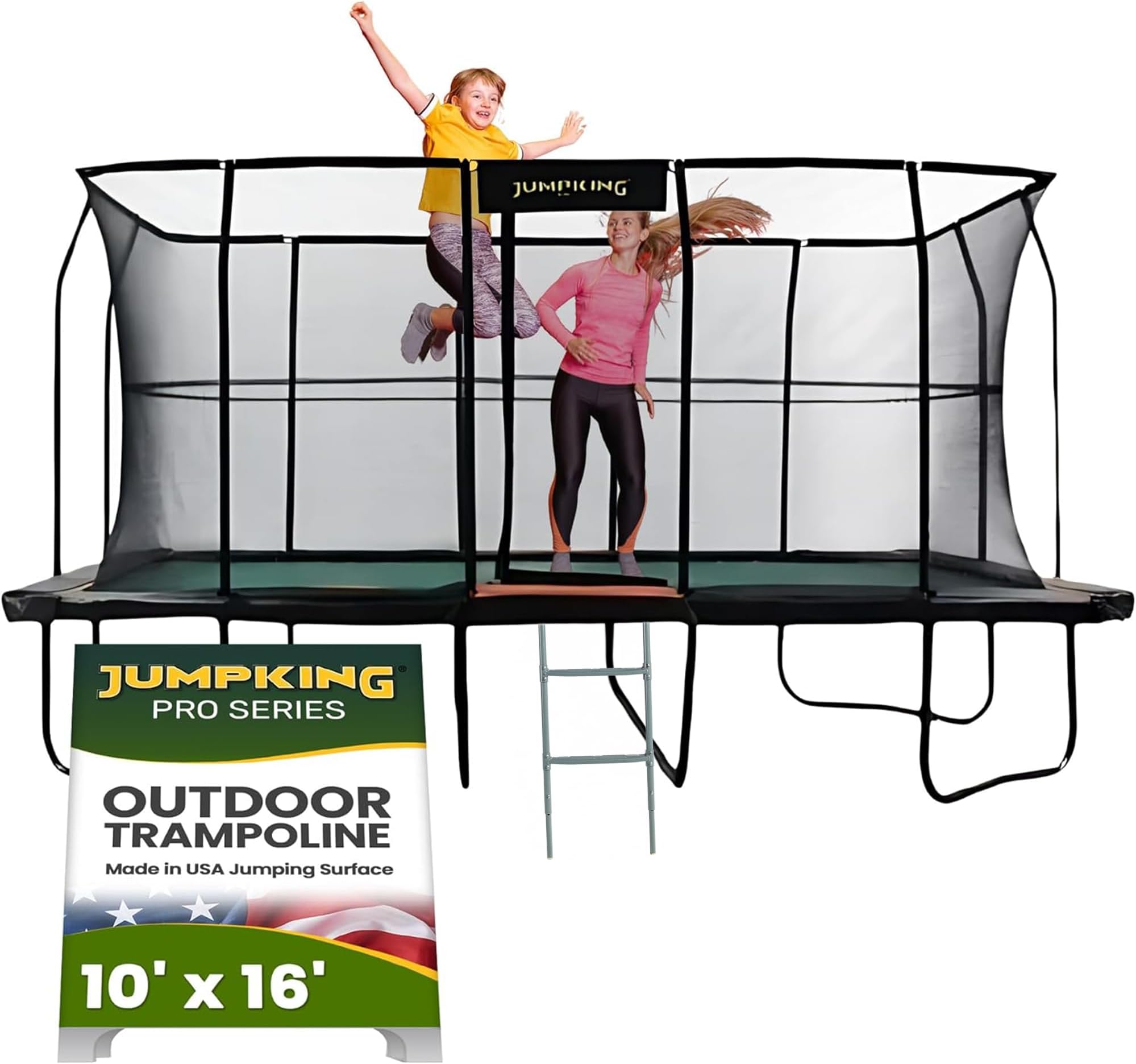 - Rectangle Trampoline Outdoor with Enclosure, Ladder, and Net, Large Recreational Trampoline for Kids and Adults, ASTM Compliant, Heavy Duty, Weather-Resistant, 1200LBS Capacity