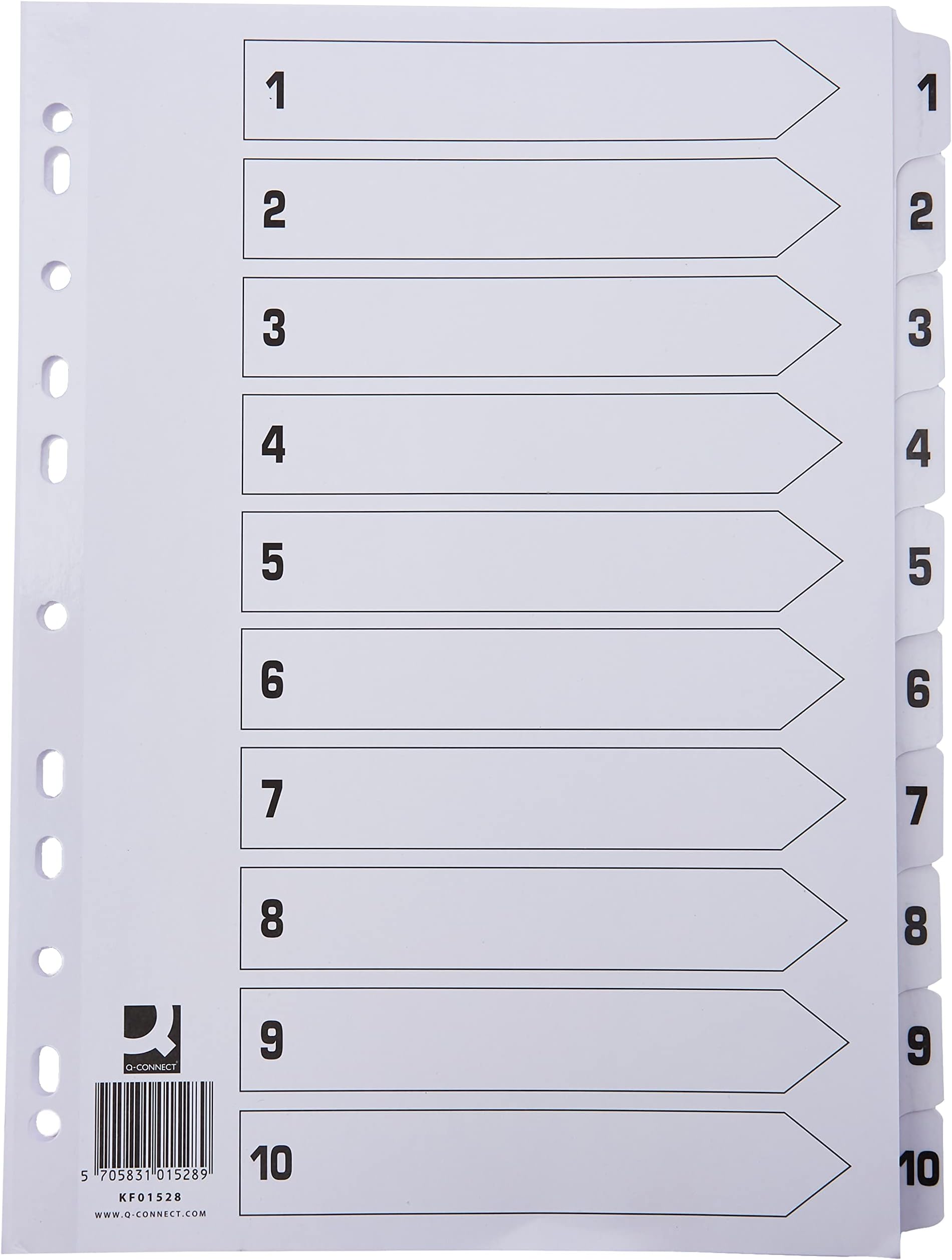 Q-Connect 1-10 Index Multi-Punched Reinforced Board Clear Tab A4 White KF01528