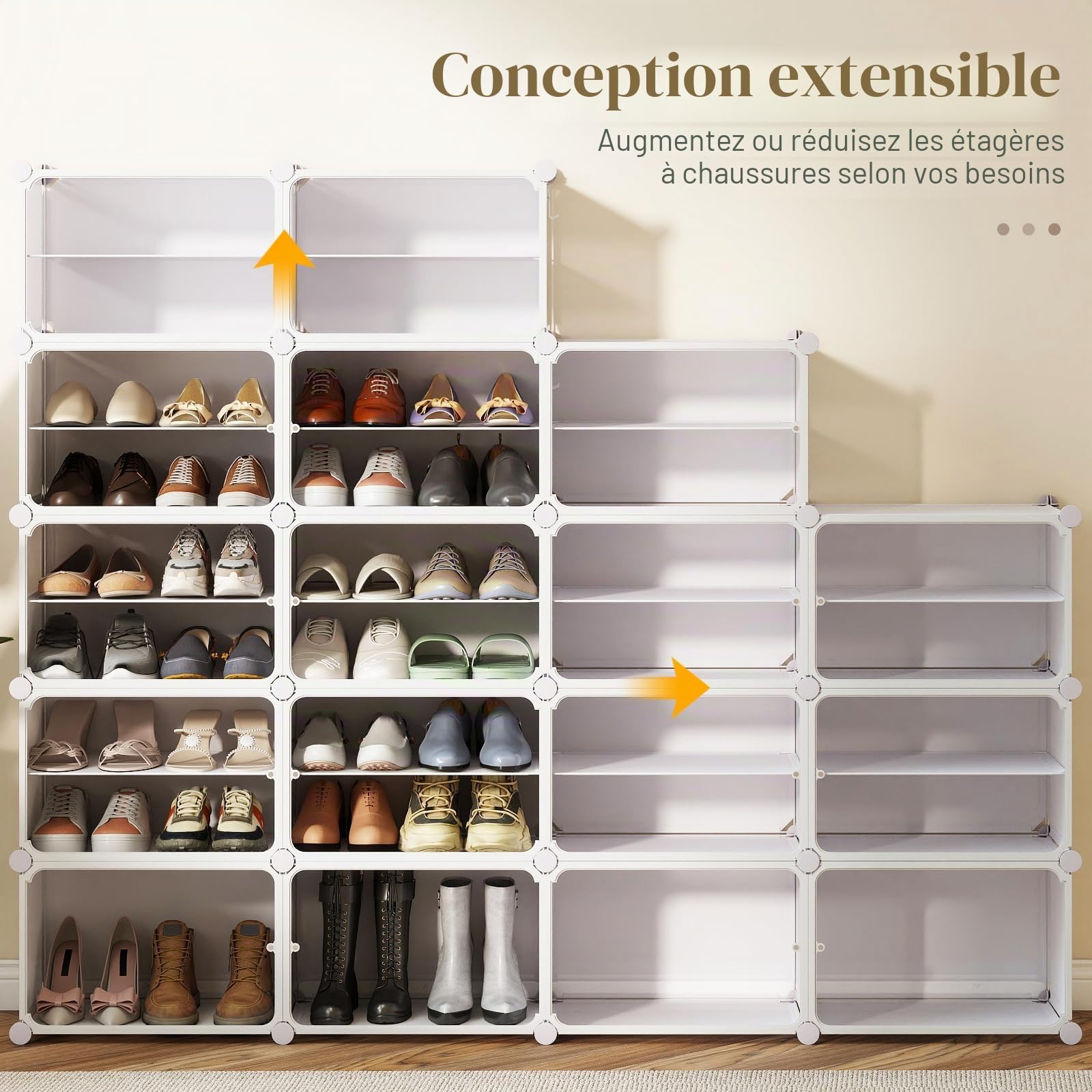 GIANTEX Boite Rangement Chaussures en Plastique à 10 Cubes, Crochets Latéral; Meuble Chaussure Empilable pour 40 Paires, Panneaux Amovibles, Portes Transparentes, pour Chambre, Entrée (10 Boîtes)