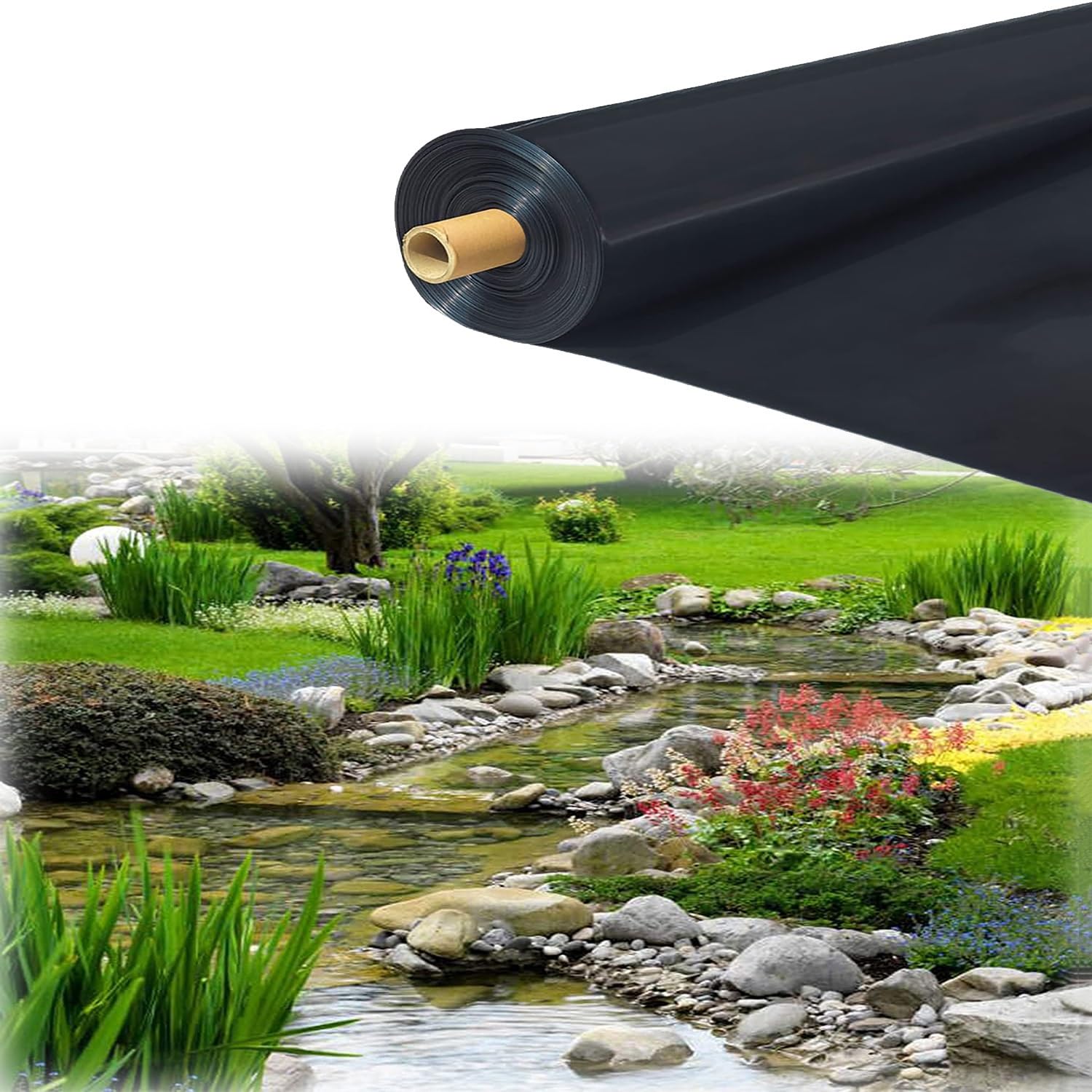 2mX5m Garden Pond Liner Black Pond Membrane for Small Ponds HDPE Fish Pond Liner 6mX9m Flexible Pond Lining Impermeable Garden Membrane for Small Ponds 8mX8m