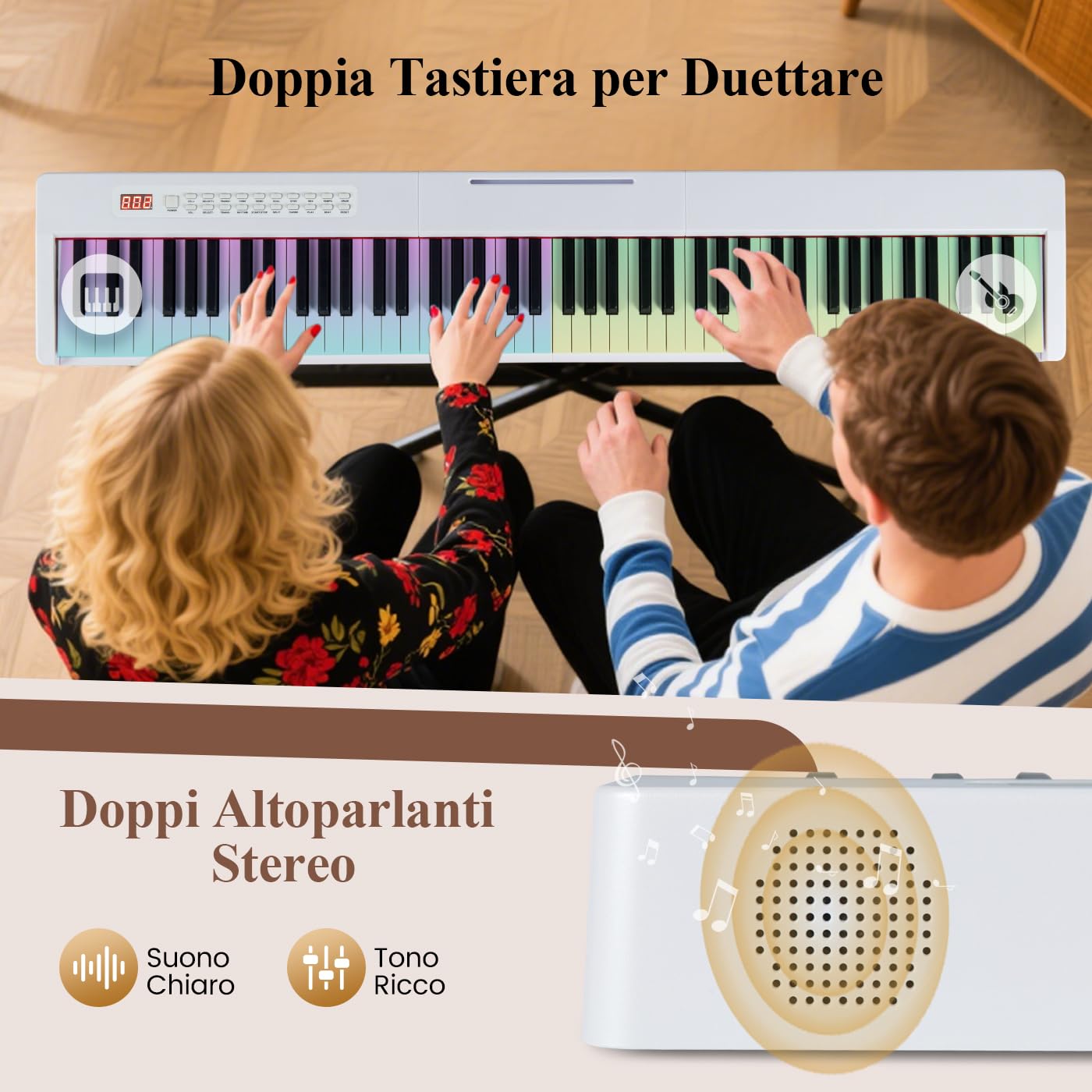 COSTWAY Pianoforte Digitale a 88 Tasti, Tastiera Elettrica per Principianti con 380 Timbri, 128 Ritmi e 88 Demo, Pianola Tastiera Portatile e Leggera con Borsa da Trasporto (Bianco)