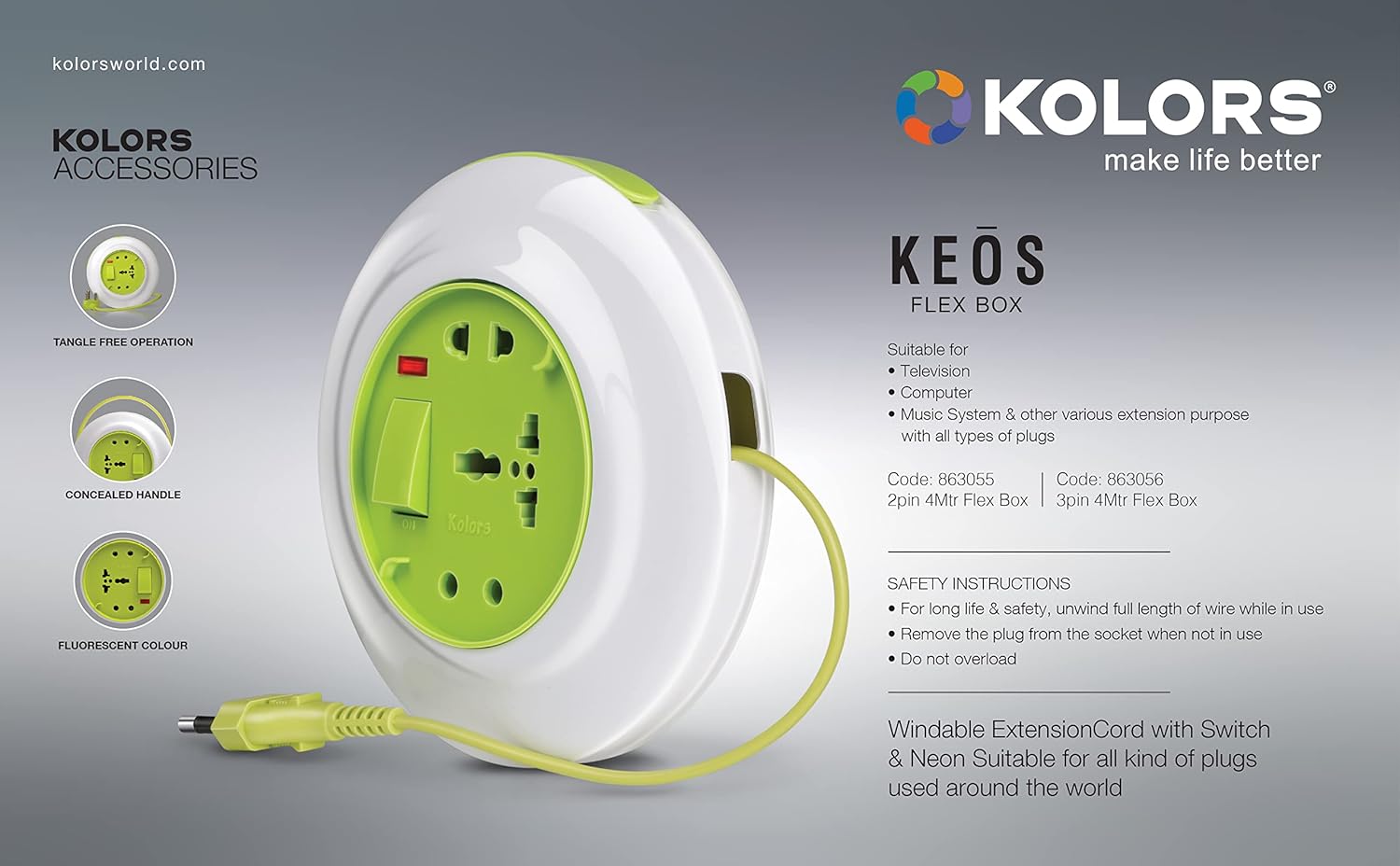 Buy Kolors Flex Box 3 PIN, Extension Box with International Sockets