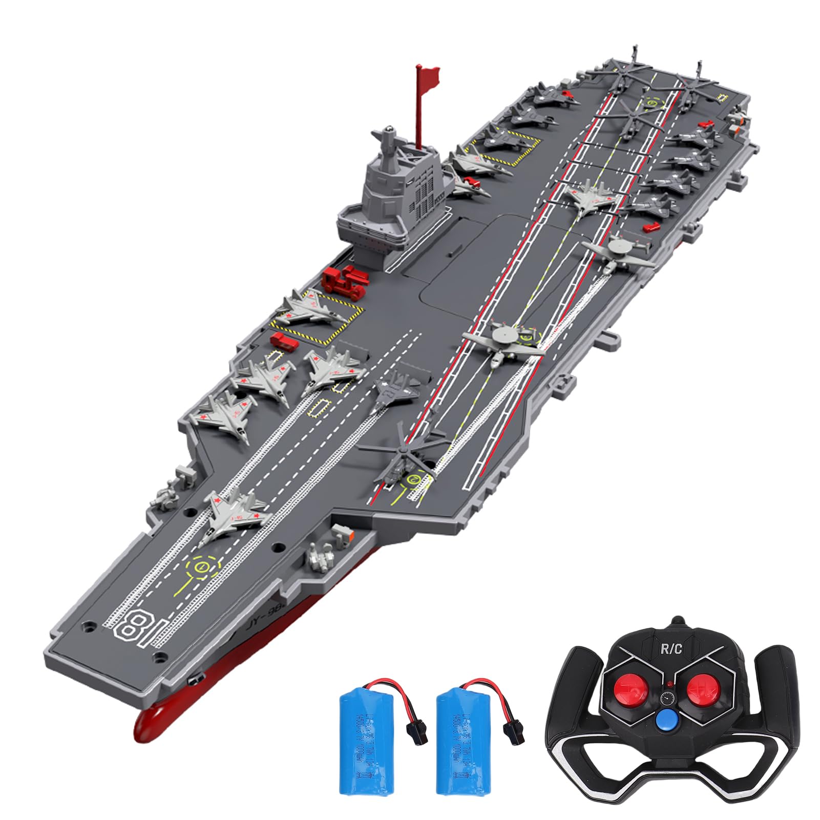 Kodbiby Remote Control Aircraft Carrier, 2.4G RC Warship Boat for Adults and Teens, Remote Control Militaryship DIY Battleship with Auto Power Off and Low Battery Alert, Floating Pool (2 Batteries)