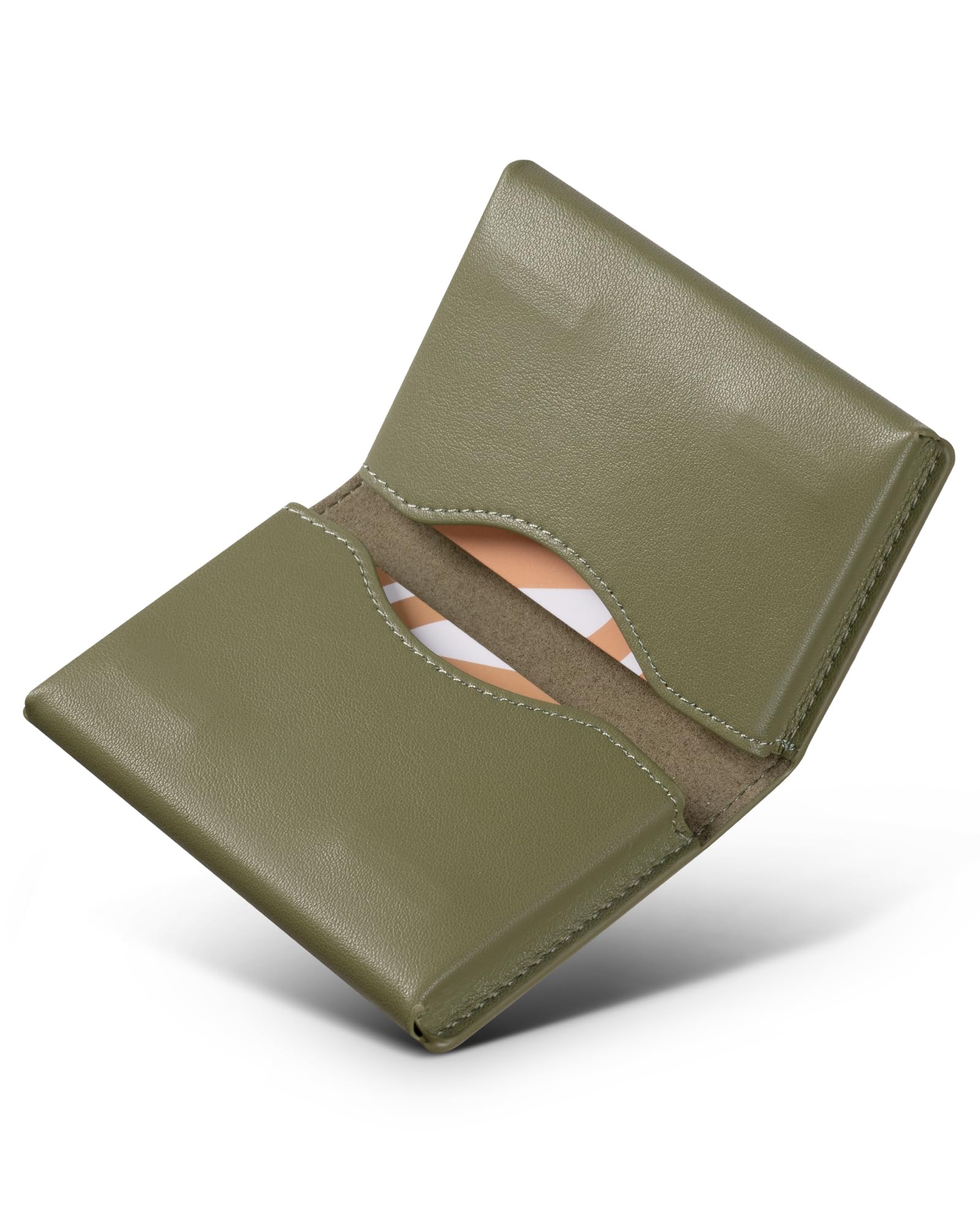 VULKIT Leather Business Card Holder, RFID Blocking, Magnetic Closure, 2 Big Slots Holds up to 40 Cards, Olive Green