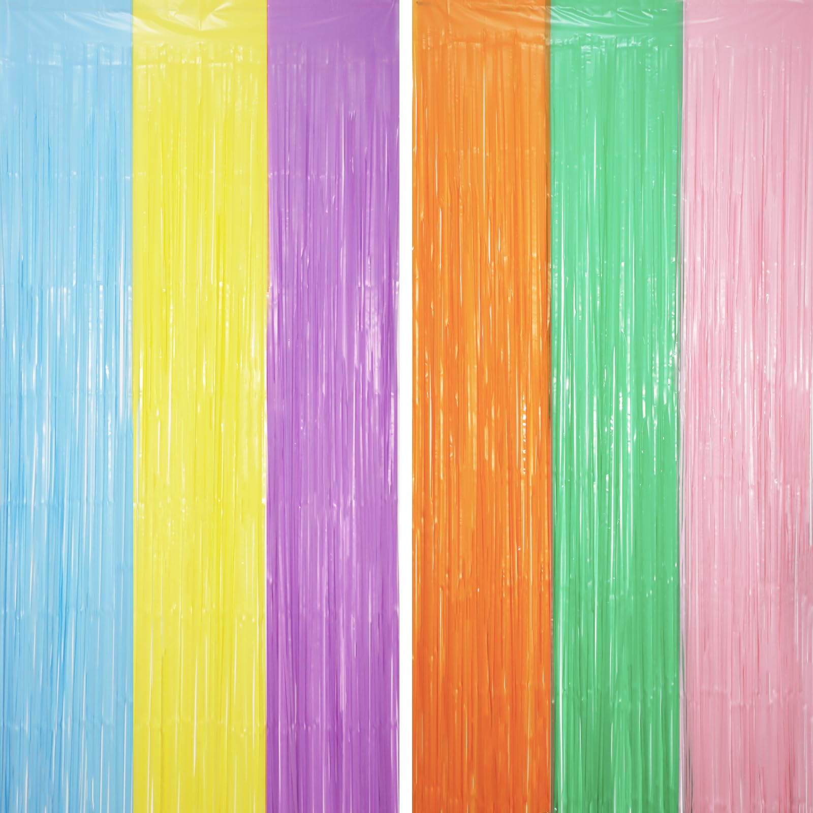 Voircoloria Pastel Rainbow Foil Fringe Backdrop Curtains,3.3x6.6ft, 2 Pack