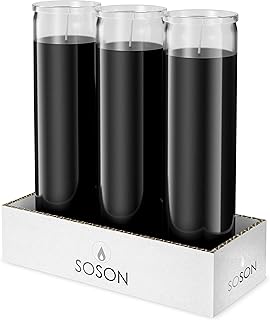 SIMPLY SOSON 2x8 Black Candles in Glass 3 Pack â€“ 90 Hours | Prayer Candles in Glass Meditation Candles Religious Candles | Church Candles Memorial Candles Emergency Candles Long Burning Velas Blancas