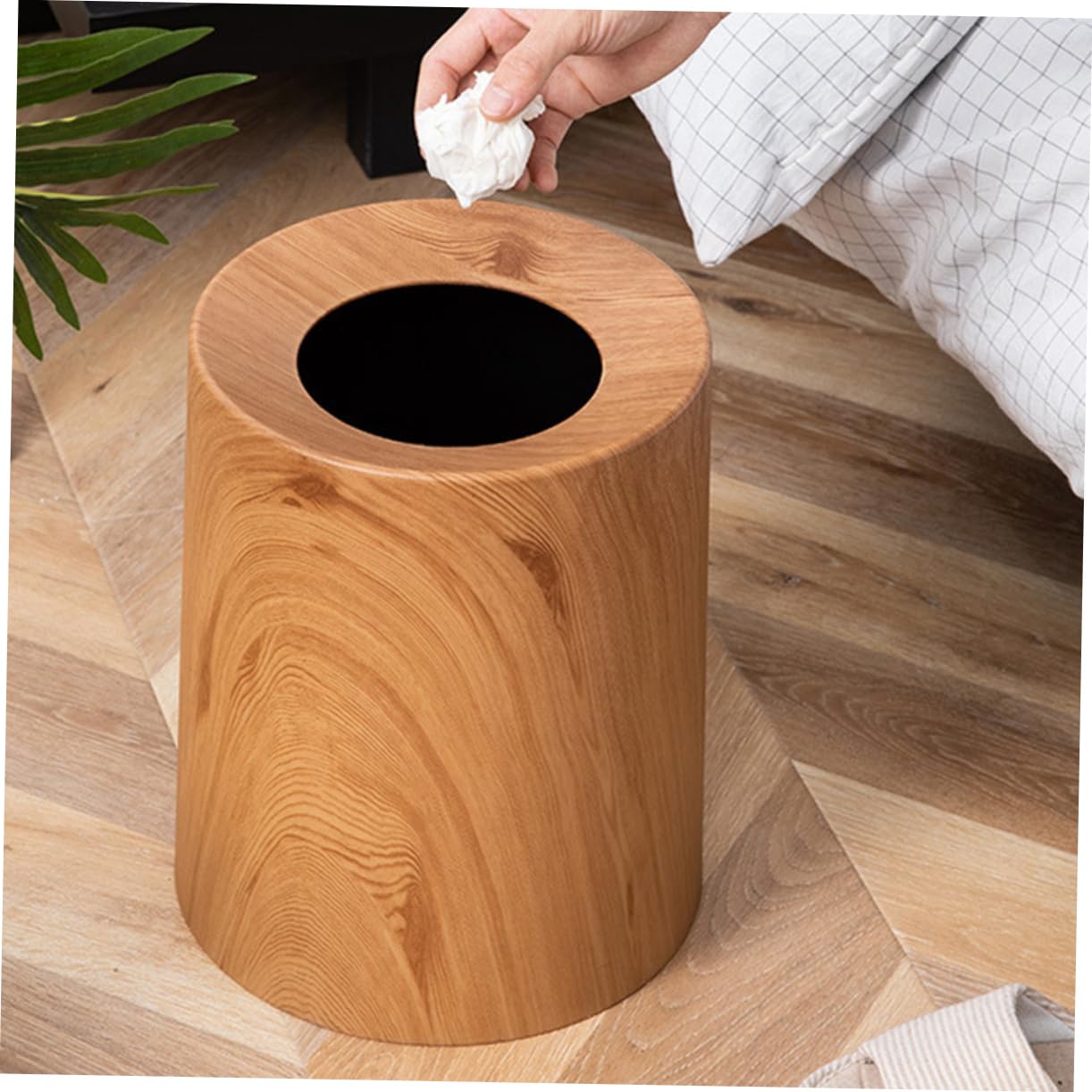DOITOOL 1pc Wood Grain Trash Can Wood Textured Trash Can Lidless Waste Container Texture Ash-bin Home Waste Container Household Lidless Household