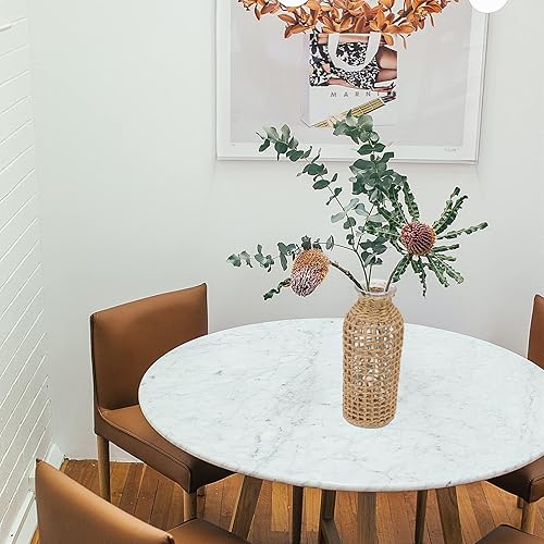 Miniatura 3 de Hemoton Jarrón de flores de algas marinas de cristal, jarrón de mimbre, cesta rústica de granja, florero de flores, centros de mesa para el hogar,