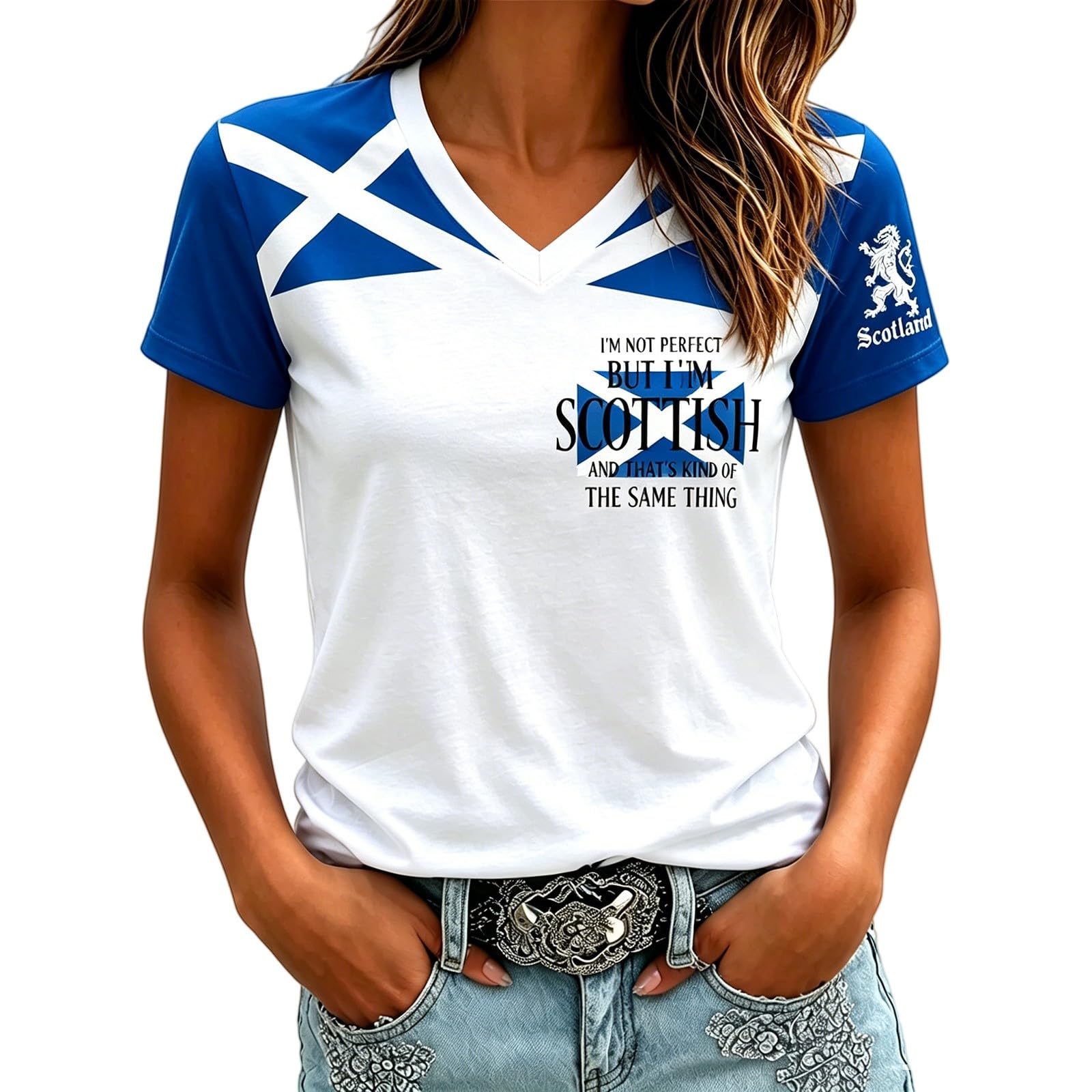 Scotland 2026 Shirt Womens Scotland Flag Soccer T-Shirt Football 2026 Merchandise Retro Football T Shirt Jersey Short Sleeve V-Neck Top Tee Shirts Gift for Footballs Fans Supporters