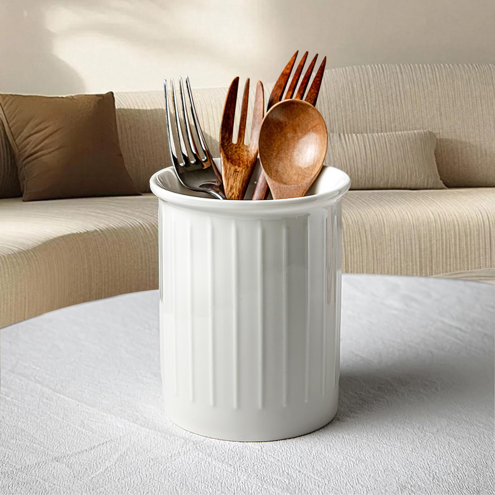 Utensilienhalter Küche,Küchenutensilienhalter Keramik für Küchentheke,Relief Behälter für küchenutensilien,Arbeitsplatte Aufbewahrung,Keramik-Utensilienbehälter für Heimdekoration-Weiß-13.4*10.8cm Küche, Haushalt & Wohnen