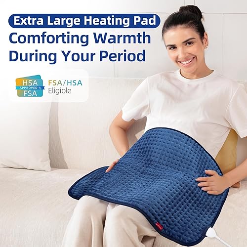 Vista 3 de Comfytemp Almohadilla térmica extragrande para espalda y período, tamaño King de 33 x 17 pulgadas, lista de artículos elegibles por la FSA, Azul