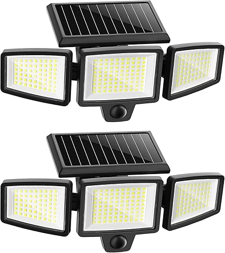 Beforalla Luces solares con sensor de movimiento para exteriores IP65, impermeable, luz de inundación solar con 3 cabezales ajustables, luz de
