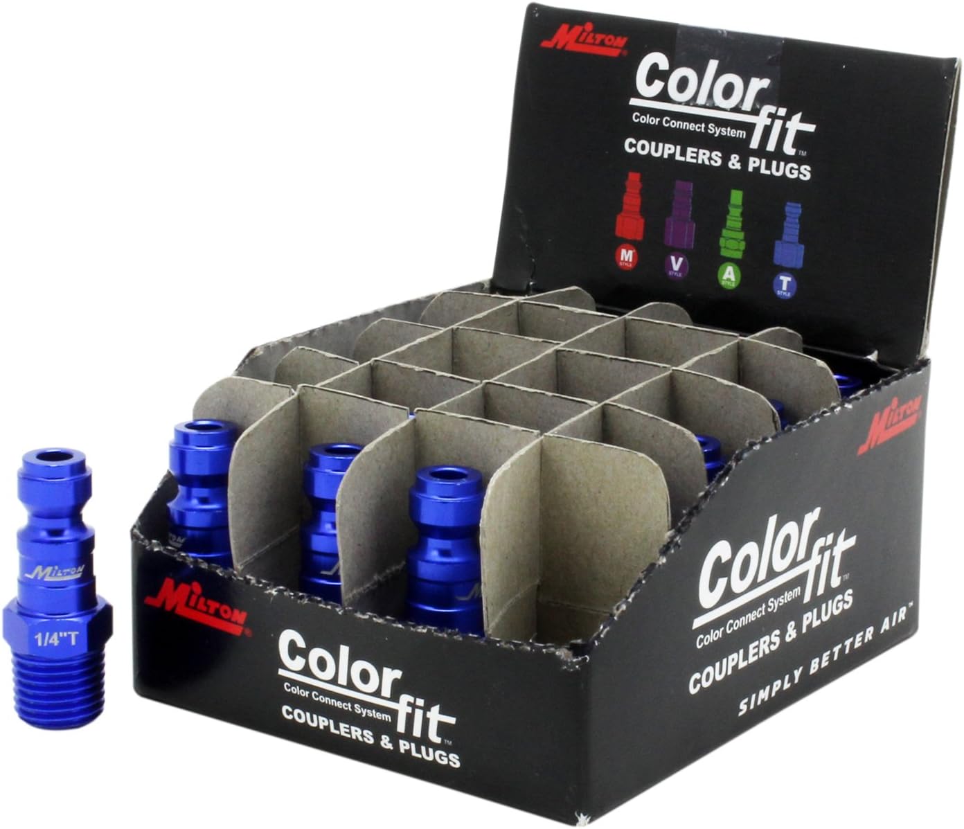 Milton 783TC-20 ColorFit Plugs, T-style Blue, 1/4" NPT Male, Box of 20 - - 