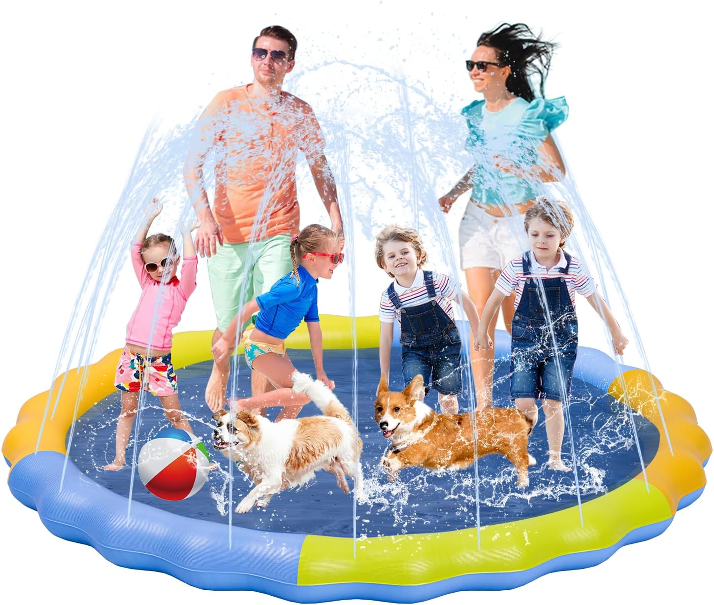 Splash Pad for Kids and Dog, YSJILIDE Non-Slip Large Sprinkler Splash Play Mat, 120" Sprinkler Pool for Outside Backyard Dog Pool