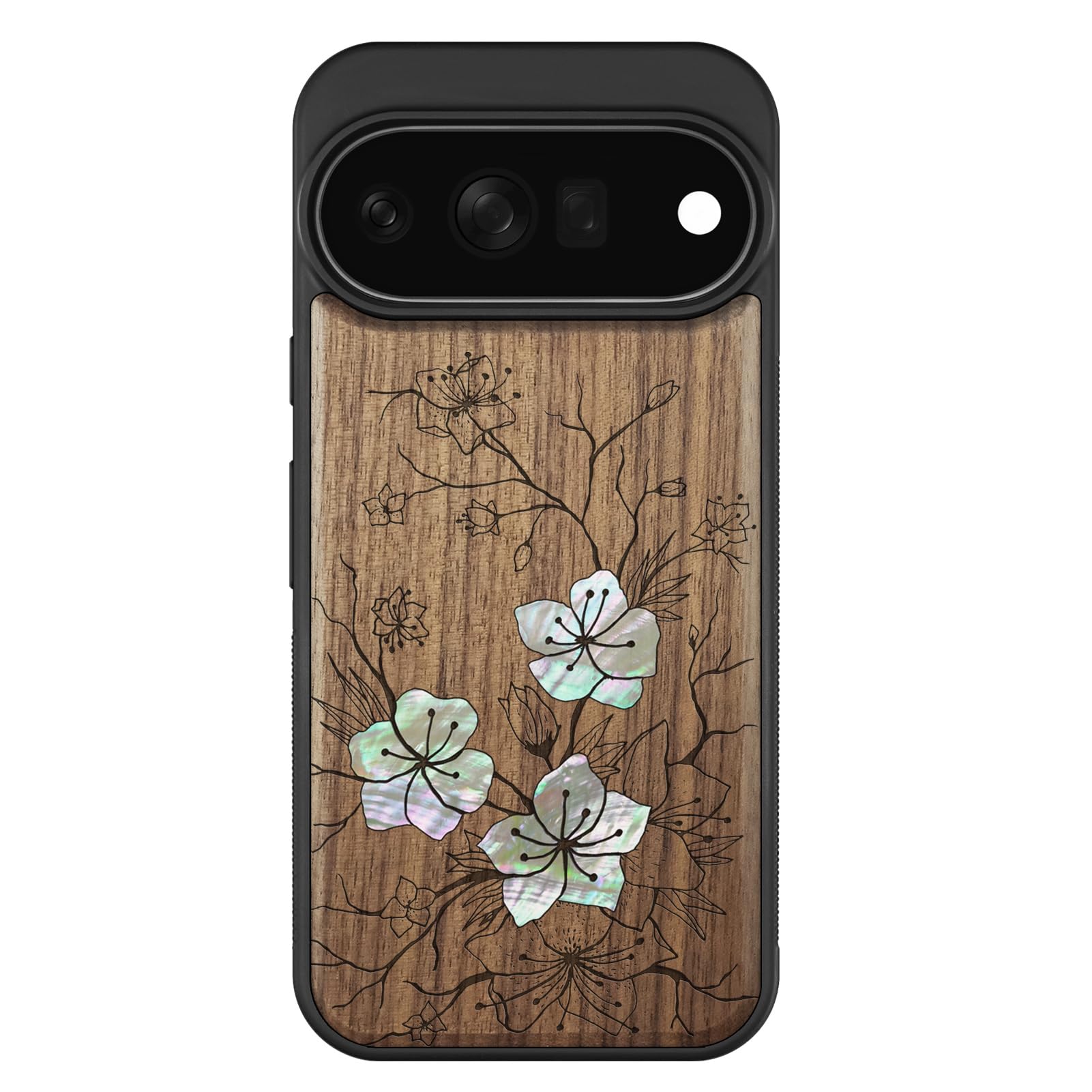 Carveit Madera Funda para Google Pixel 11 Pro (Nogal-Susurros de Sakura)