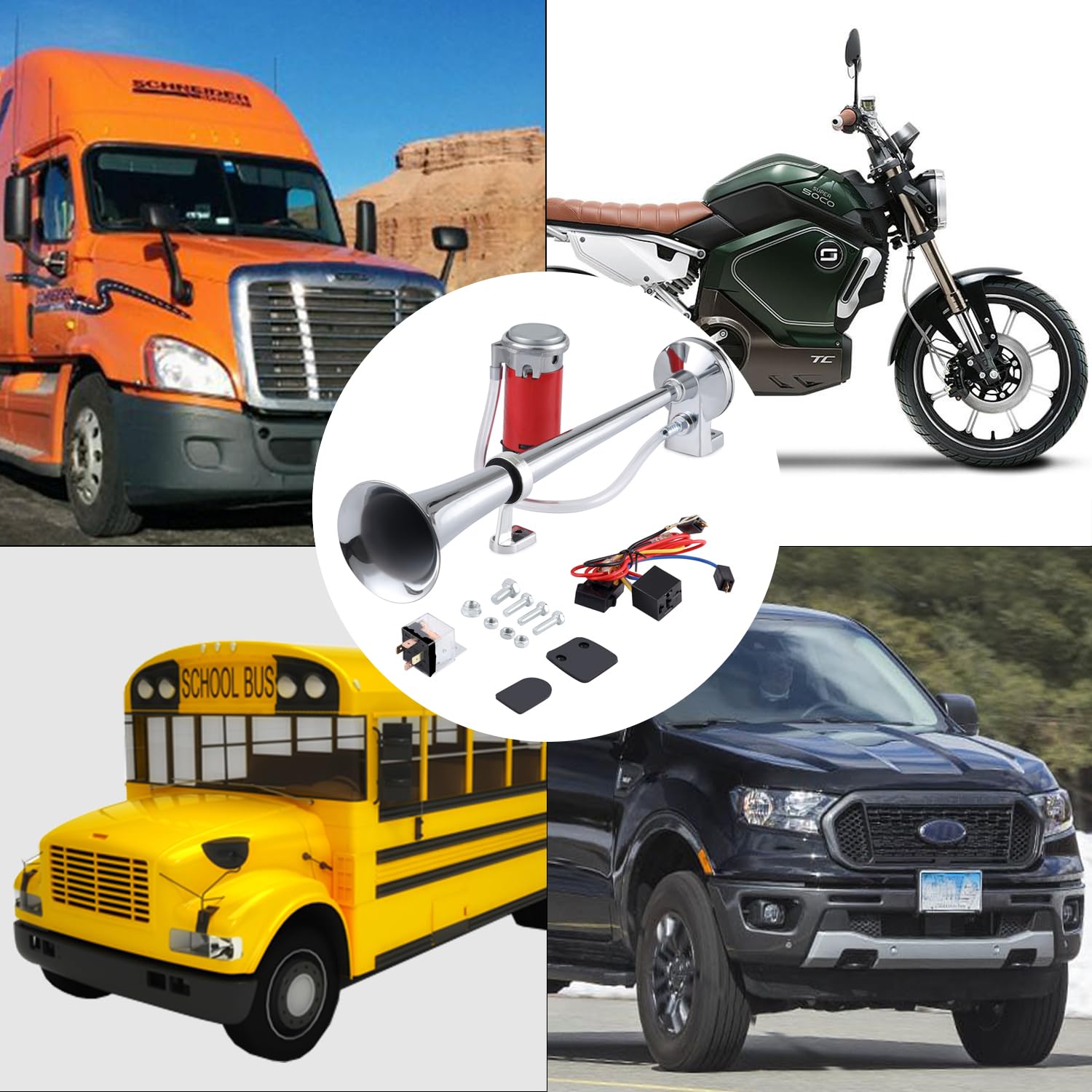 Rupse Klaxon Camion 12V 450mm Longueur Trompette Corne 150db 12V Haut Parleur de Voiture Camions Motos et SUV