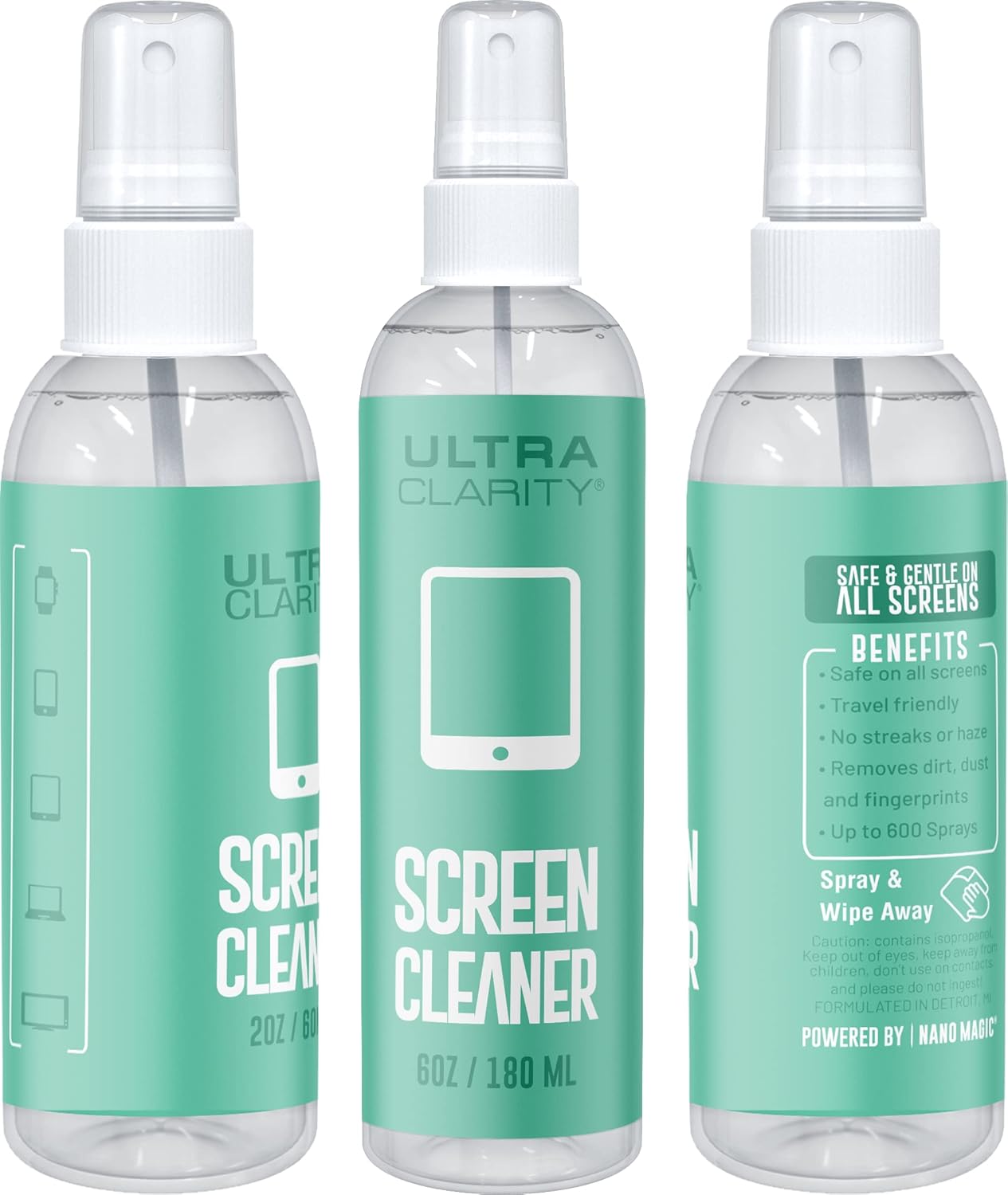ULTRA CLARITY Powered by Nano Magic Screen Cleaner 3Pack 6oz Spray Bottles