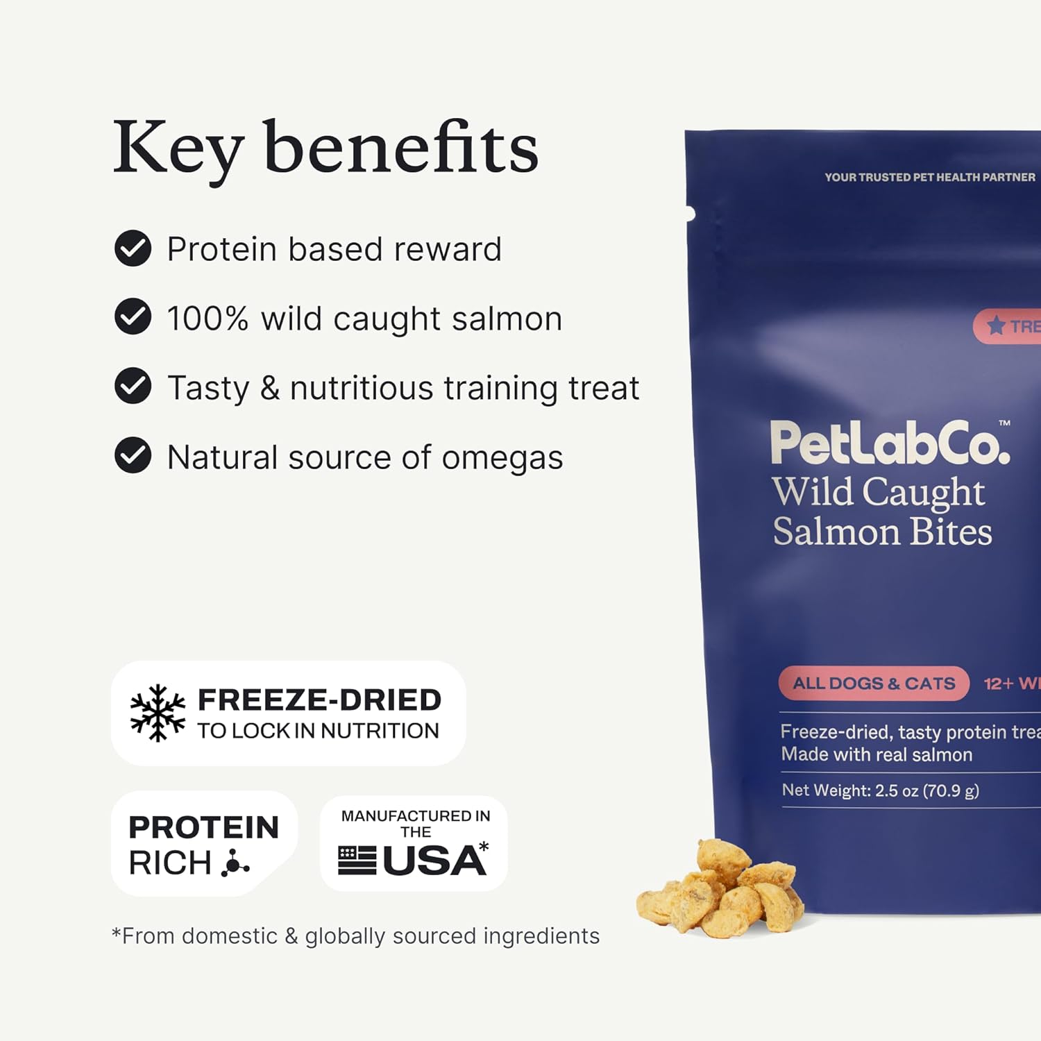 Petlab Co. Wild Caught Salmon Freeze-Dried Dog Treats, Support Overall Skin Health with Healthy Dog Treats, Packed with Beneficial Fatty Acids, Vitamins, & Minerals - Packaging May Vary