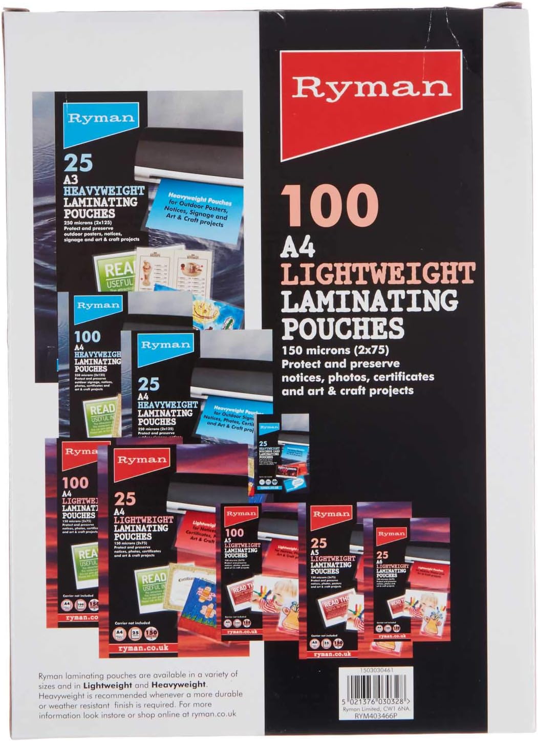 Ryman Laminating Pouches A4 150 Micron Pack of 100 Amazon.co.uk