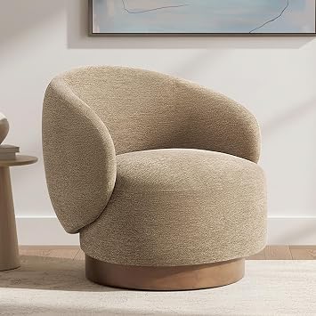 KISLOT Swivel Accent Chair Modern Round Barrel Armchair with Upholstered Performance Fabric for Living Room Bedroom Waitingroom,1 Box,Brown
